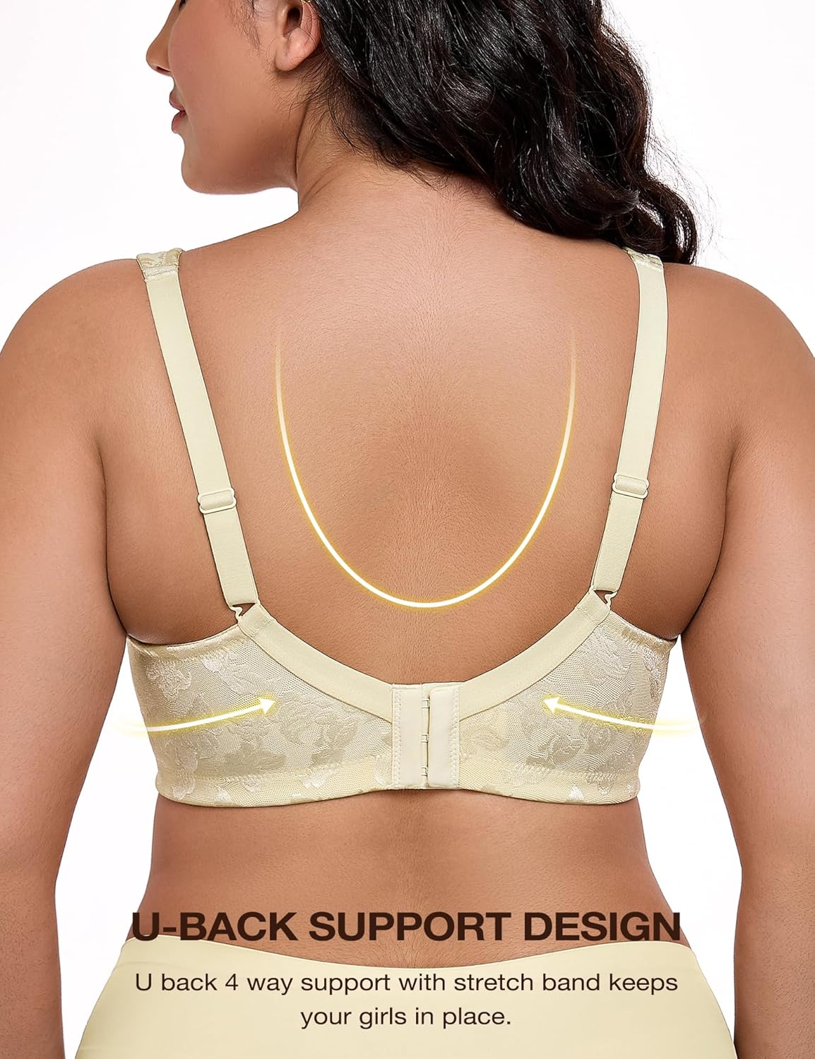 Wingslove Women's Minimizer Bras Full Coverage Wirefree Comfort Plus Size Bra Large Bust Non Padded (Light Nude,44D) - Image 3