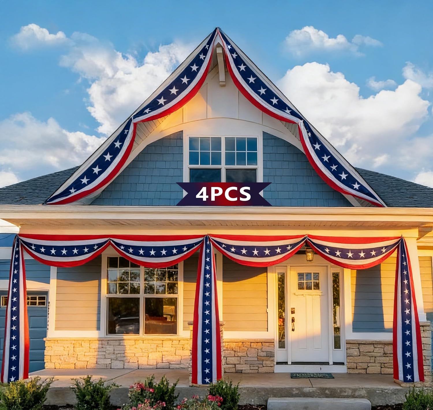 20ft 4th of July Decorations American Flag Bunting Patriotic Door Decor Outdoor Porch for Memorial Day 250th Independence（1 Pack)