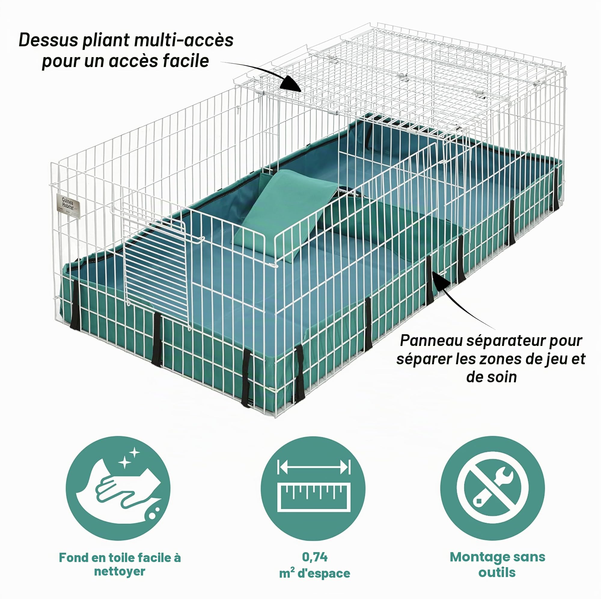 MidWest Homes for Pets Modèle 171GHP Cage pour cochons d'Inde , 119,38 x 60,96 x 35,56 cm, avec panneau supérieur et panneau de séparation, blanc et vert