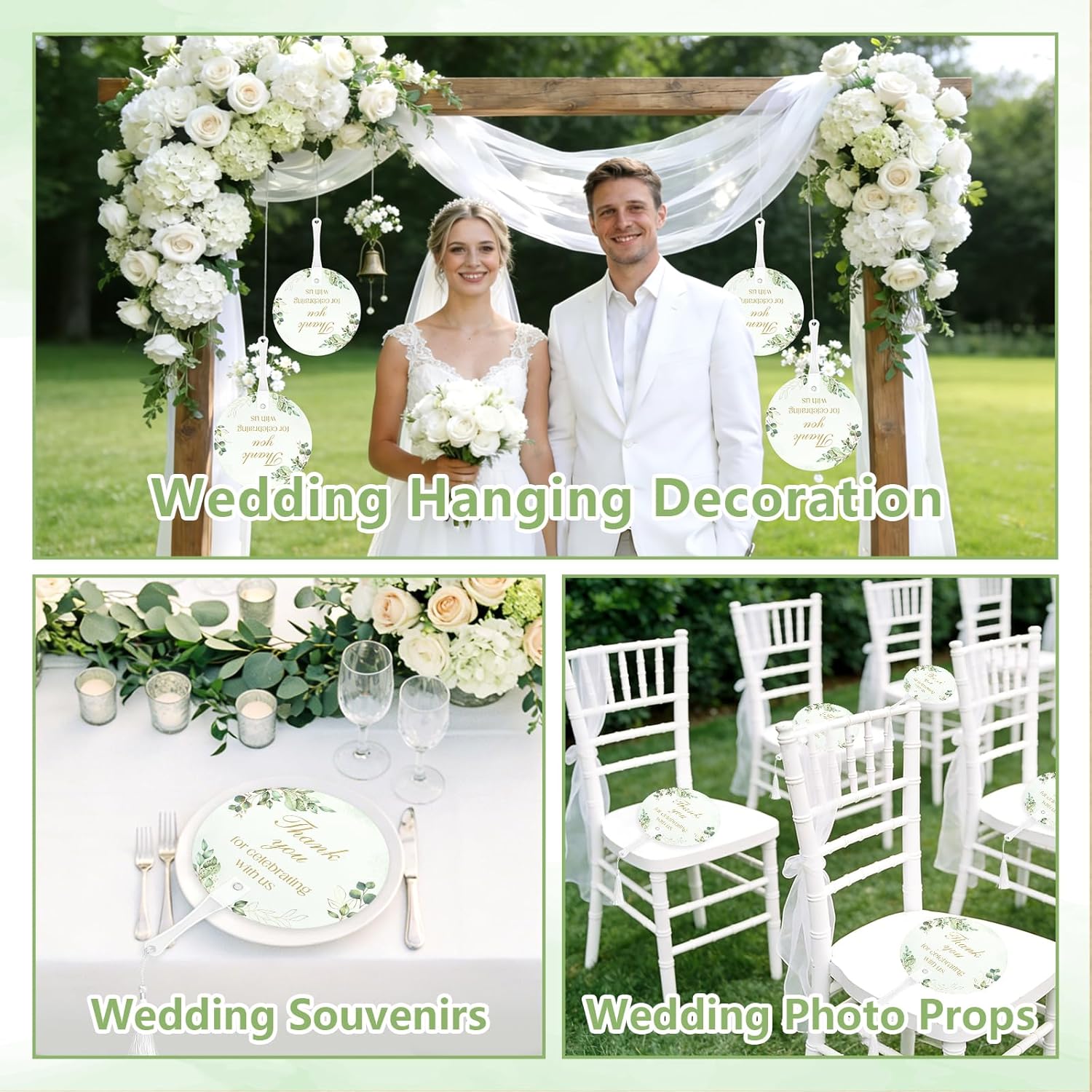 100Pcs Wedding Hand Fans with Tassels for Guests Greenery Plastic Portable Handheld Fans with A Table Sign Bulk Party Favors for Wedding Bridal Shower Ceremony Decor Appreciation Gifts（Green Leaf）