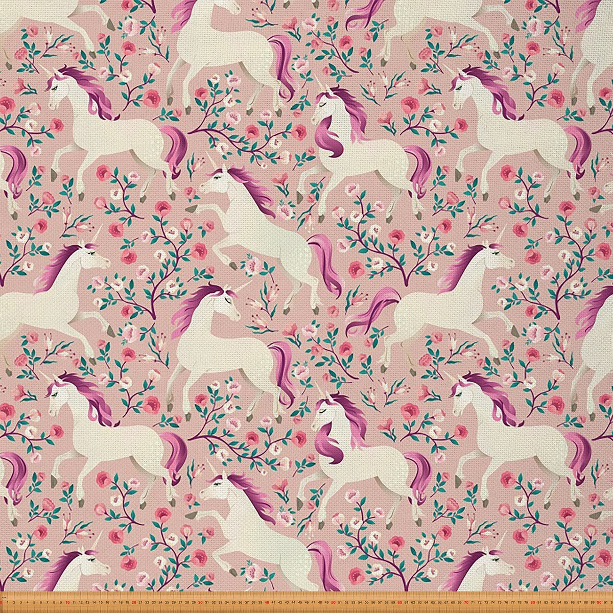 Unicorn Fabric by The Yard Vintage Girls Cute Unicorn Dreamy Horse Upholstery Fabric for Chairs and Home DIY Projects Nature Floral Style Decorative Waterproof Fabric 3 Yards,(L276*W150cm) Pink