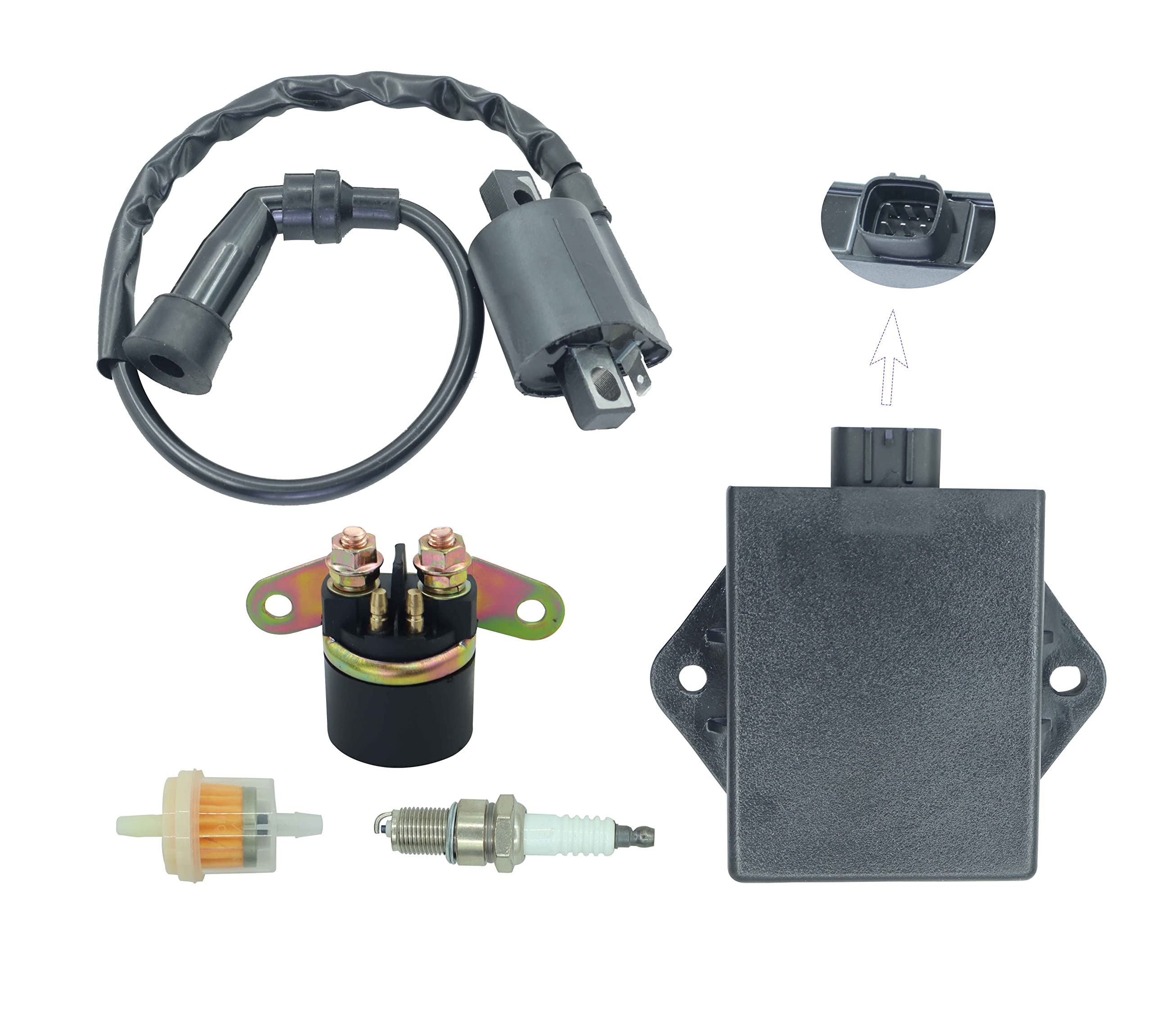 CDI Box Ignition Coil Fit for Arctic Cat 300 2X4 4X4 1998-2005, for Arctic Cat 250 2X4 4X4 1999-2005 with Ignition coil,spark plug&Starter Solenoid Relay