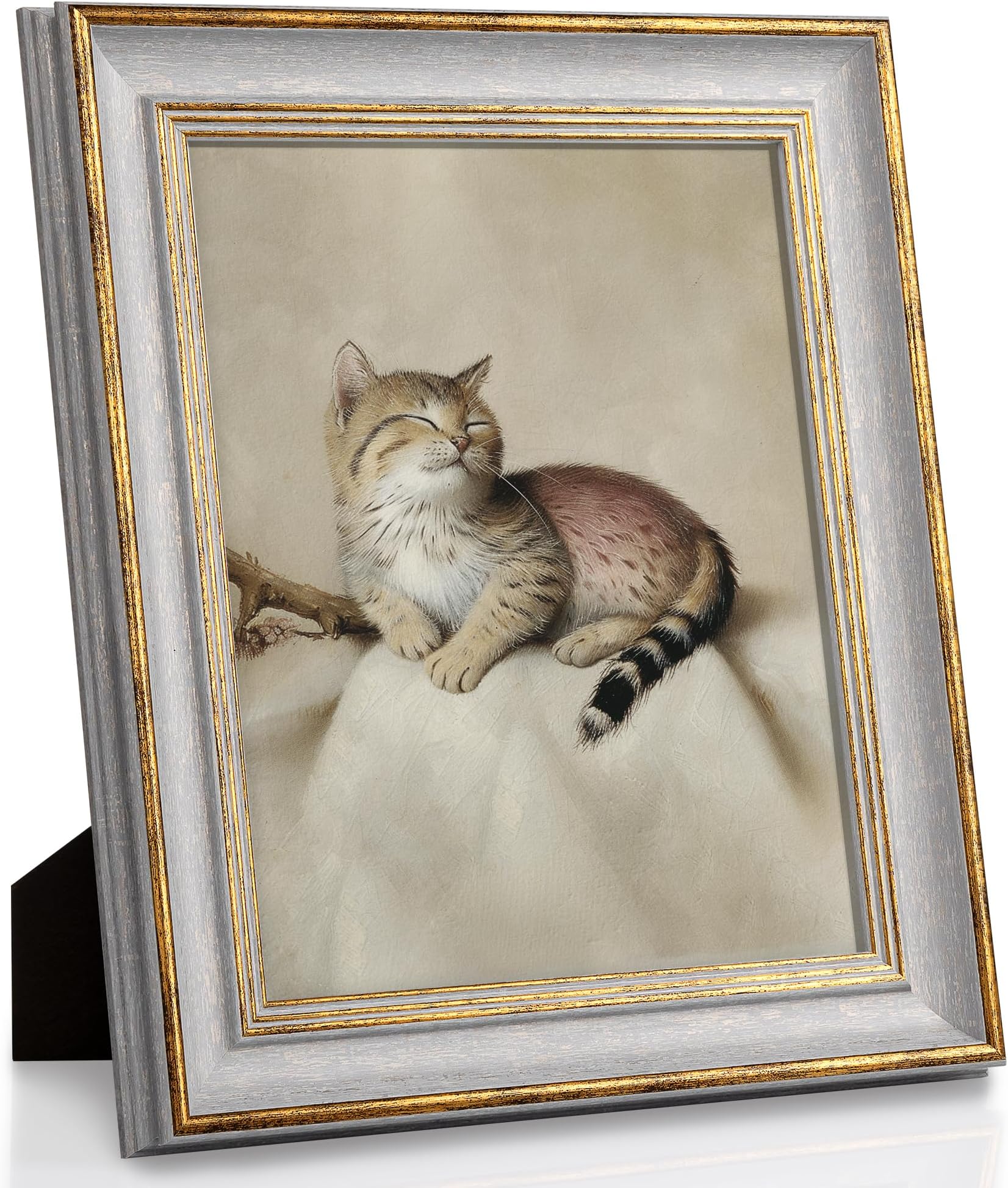 Sapowerntus Vintage 8x10 Picture Frame Gold Line Grey Distressed Photo Frames Set Antique Gray Wall Hanging Tabletop Display Home Decor Retro Shabby Chic Elegant Family Unique Gift