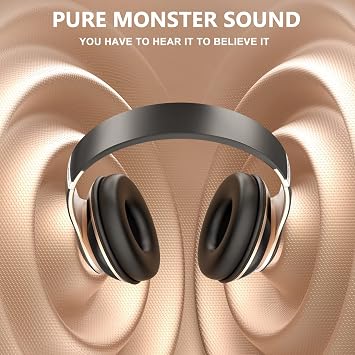 Rebocico Bluetooth Headphones Over Ear, 6 EQ Modes Wireless Headphones Over Ear,65 Hours Playtime Foldable Lightweight Wireless Headphones,with Built-in HD Mic, FM, SD/TF for PC/Home(Black & Gold)