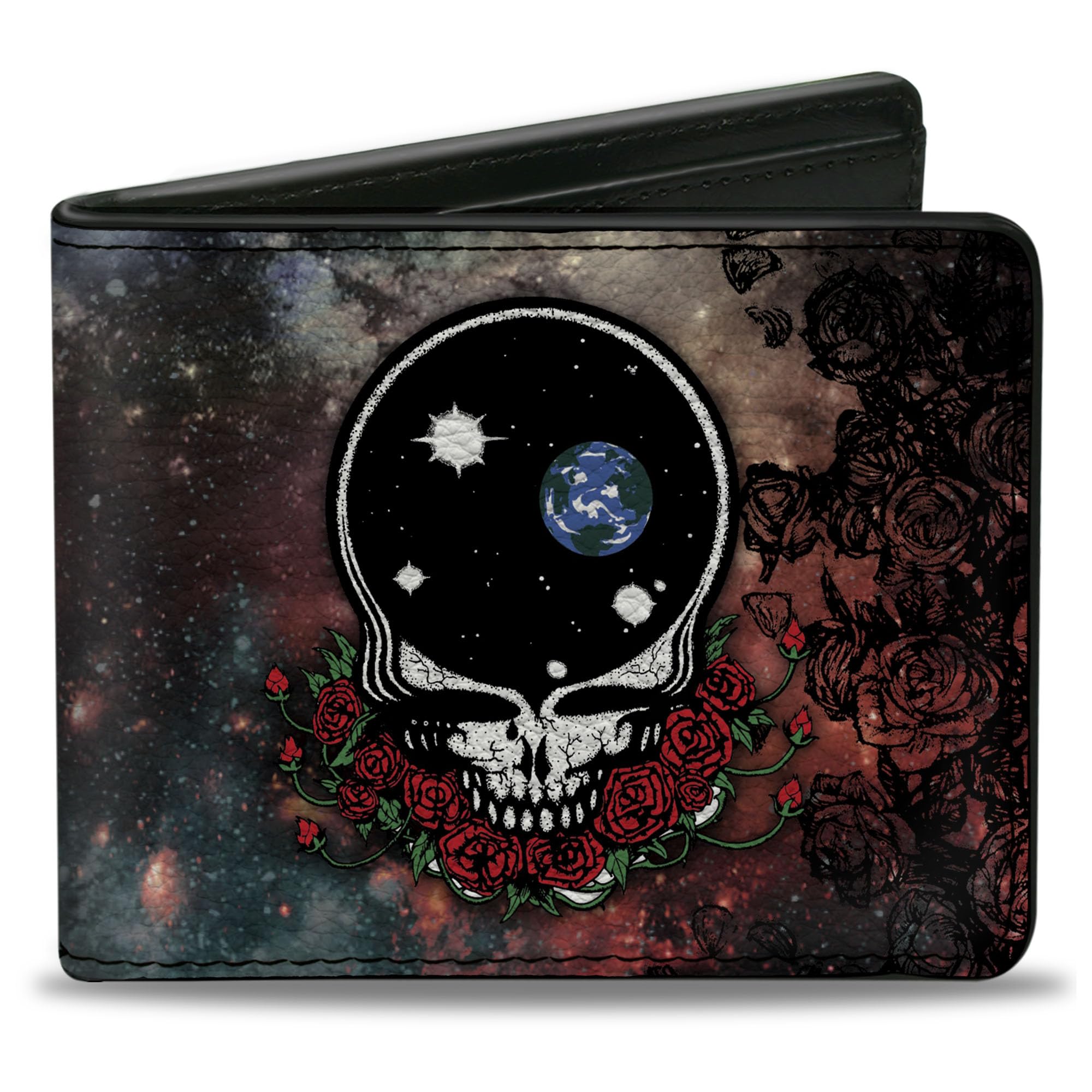 Buckle-Down Wallet, Bifold, Buckle Down Skulls Wings Black White, Vegan Leather