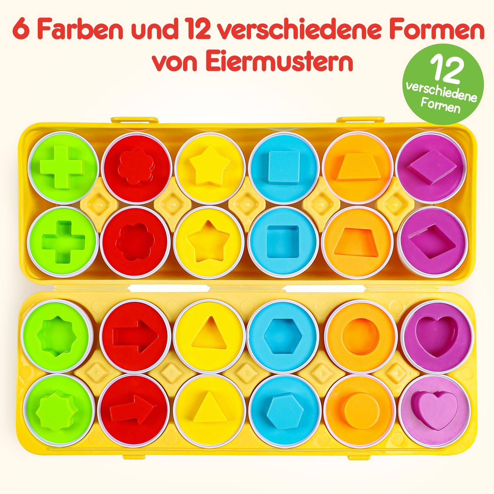 Giocattoli Montessori 1 Anno – Uova Colorate E Forme – Set 12 Pezzi – Puzzle Educativi Per Imparare Colori E Abilità Manuali