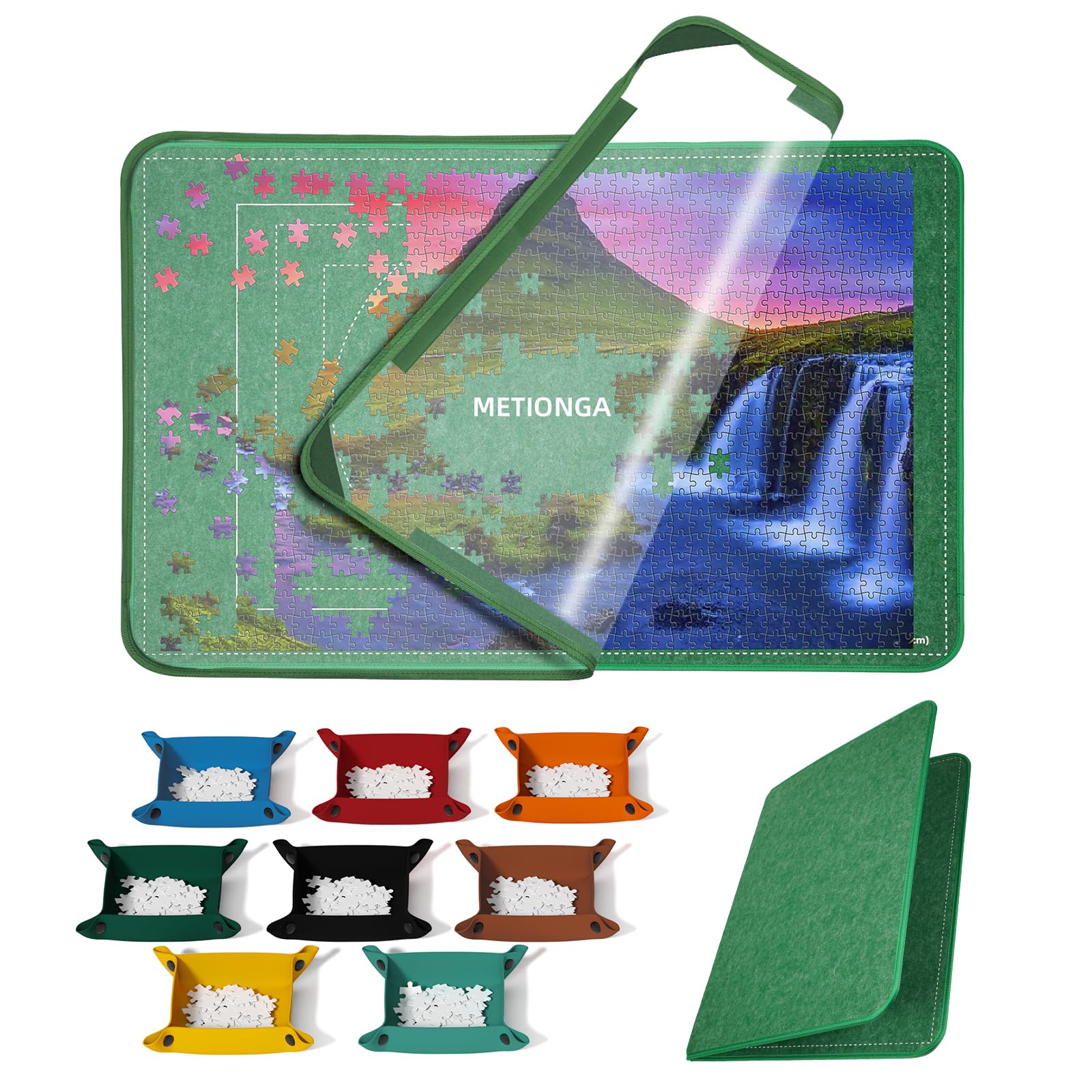 Tablero de Rompecabezas Plegable de 2000 Piezas, Tapete Puzzle Portátil con 8 bandejas Coloridas y Cubierta, Mesa de Puzzle portátil y Ligera de Rompecabezas con líneas auxiliares