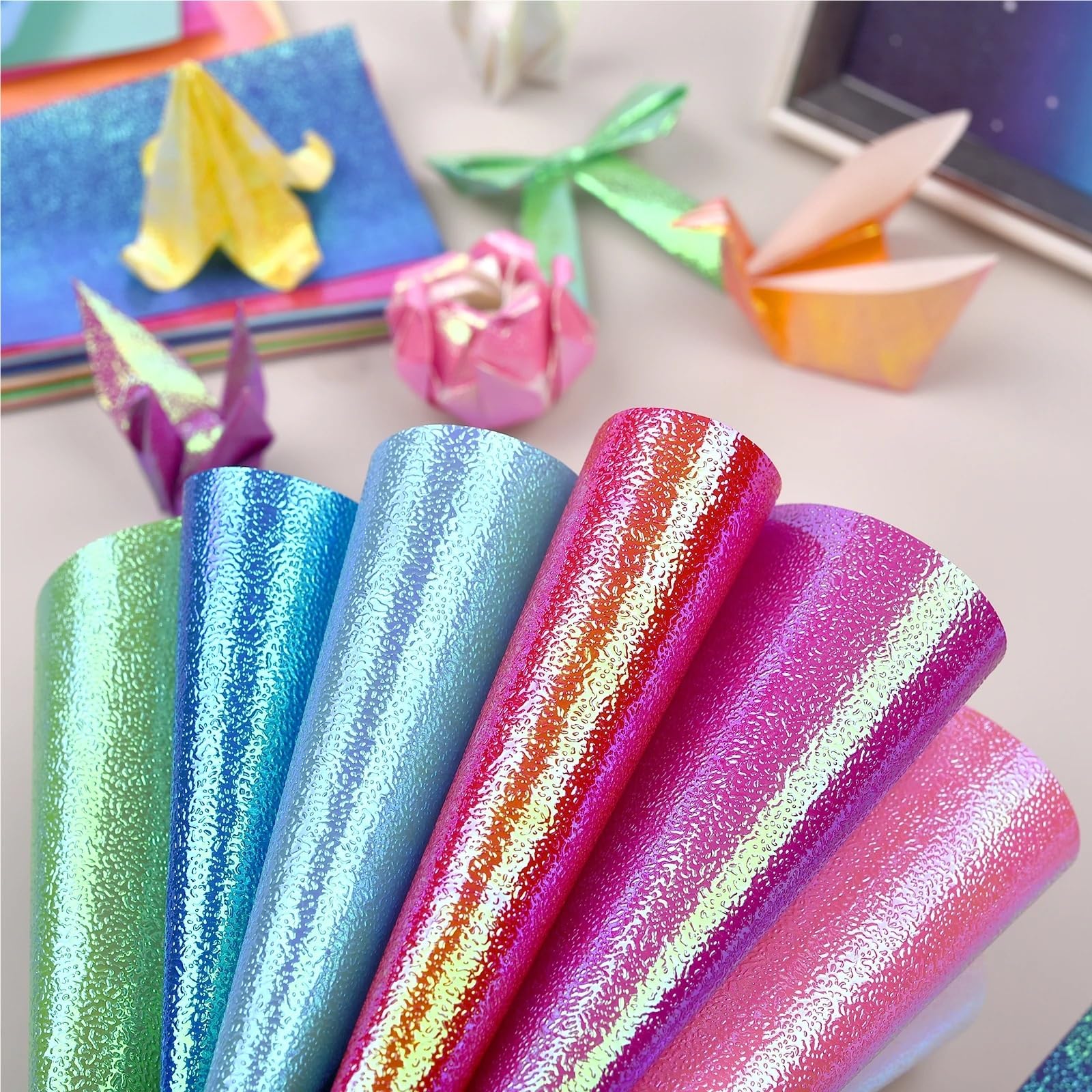 100 Stück glitzerndes Origami-Papier, doppelseitig, einfarbig, Faltpapier, Perlenglanz, handgefertigt, DIY, Scrapbooking, Basteldekor Für Handgefertigte Dekorationen(15x15cm)
