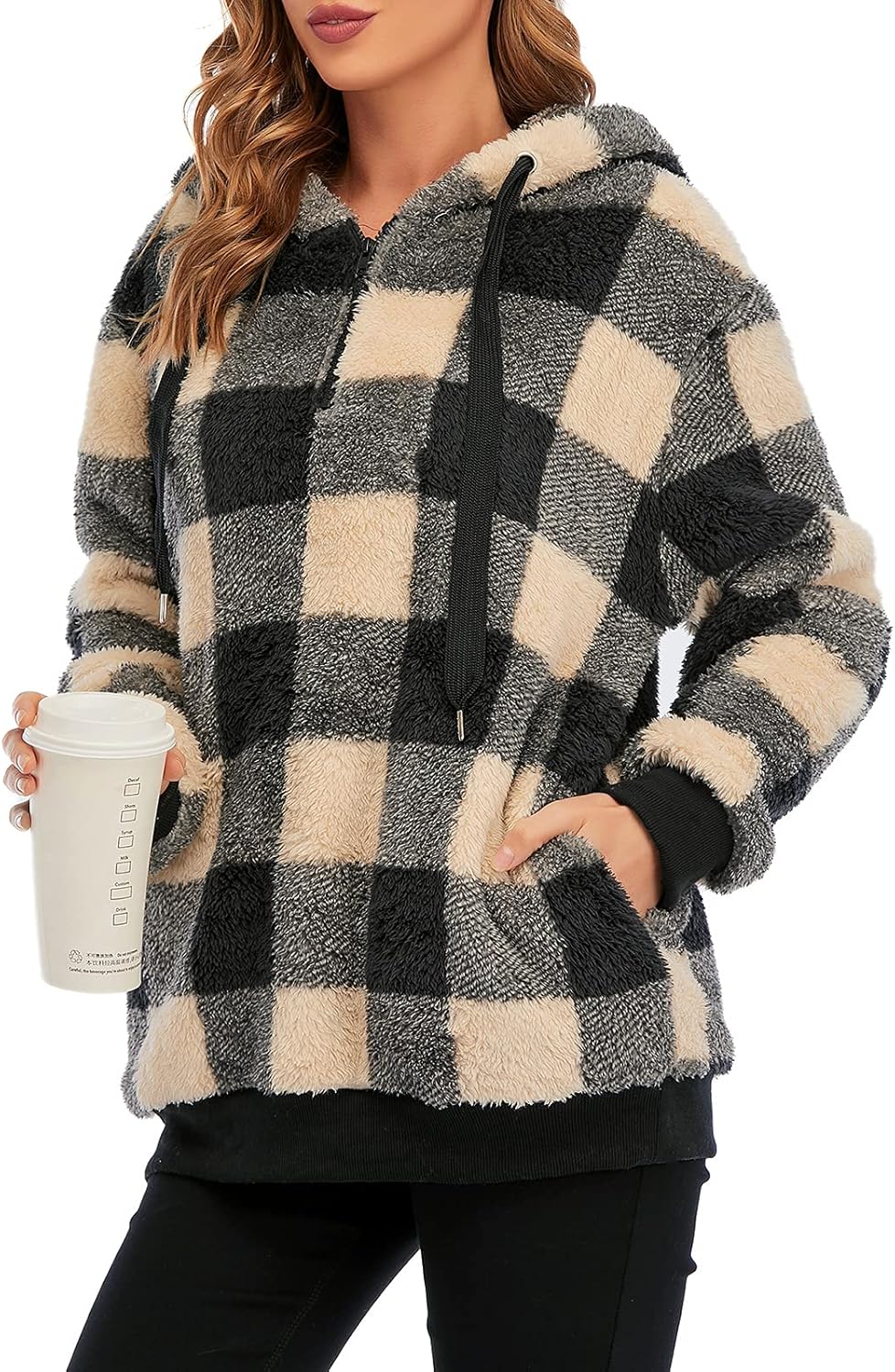 Century Star Womens Fuzzy Hoodies Pullover Sport Hoodie Cozy Oversized Pockets Hooded Sweatshirt Athletic Fleece Hoodies