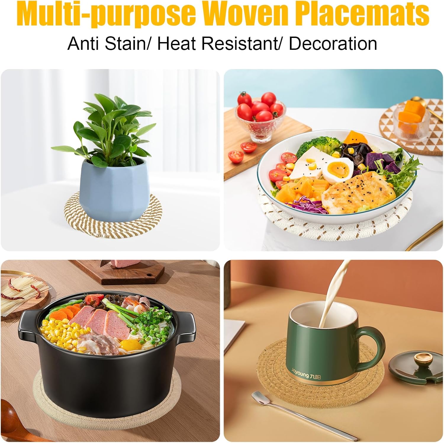 Mats Set for Hot Dishes, 5 Heat Resistant Pot Holders for Kitchen, Home Essentials, Anti Stain Hot Pads for Hot pots and Pans, Fall Decorations for Home, 7 Inches(Brown) image 5 of 6 B0FJDK7MTF