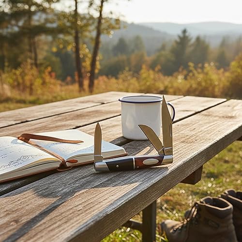 Miniatura 4 de SZCO Cuchillo de bolsillo plegable de 3.5 pulgadas con 3 hojas para hombre, cuchillo de bolsillo pequeño compacto EDC con 440 cuchillas de acero