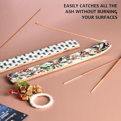 Miniatura 2 de Folkulture Juego de 2 soportes de incienso o quemador de incienso, soporte moderno de 10 pulgadas para palos, atrapa cenizas de madera para