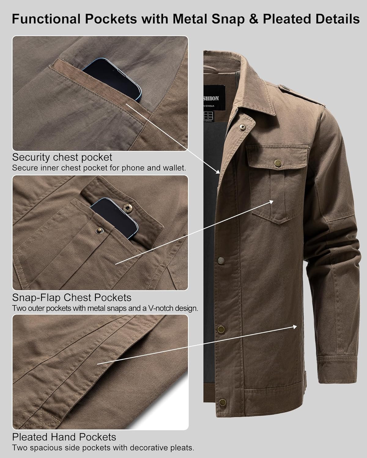 Men's Military Jacket Cotton Lightweight Coats Canvas Field Work Bomber Casual Stylish Fall Spring Outerwear - Image 4