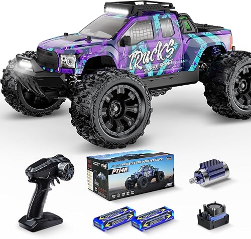 Camiones RC sin escobillas 1/14 para adultos, camión todo terreno impermeable de 50 mph 4WD y sistema de carga rápida de 20 W con control remoto de