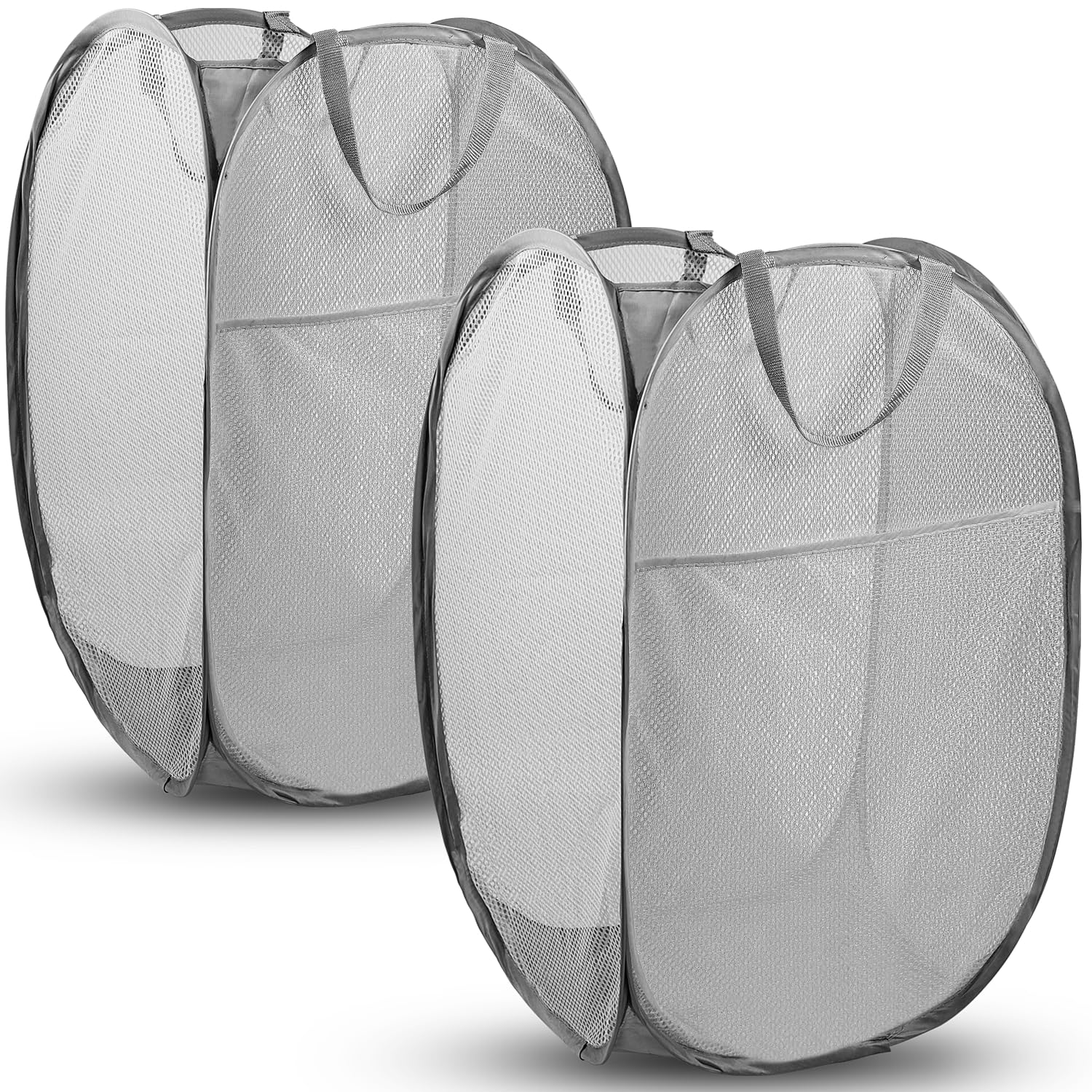 2 Pack Pop Up Laundry Hampers, 70 L Collapsible Foldable Mesh Basket, Gray