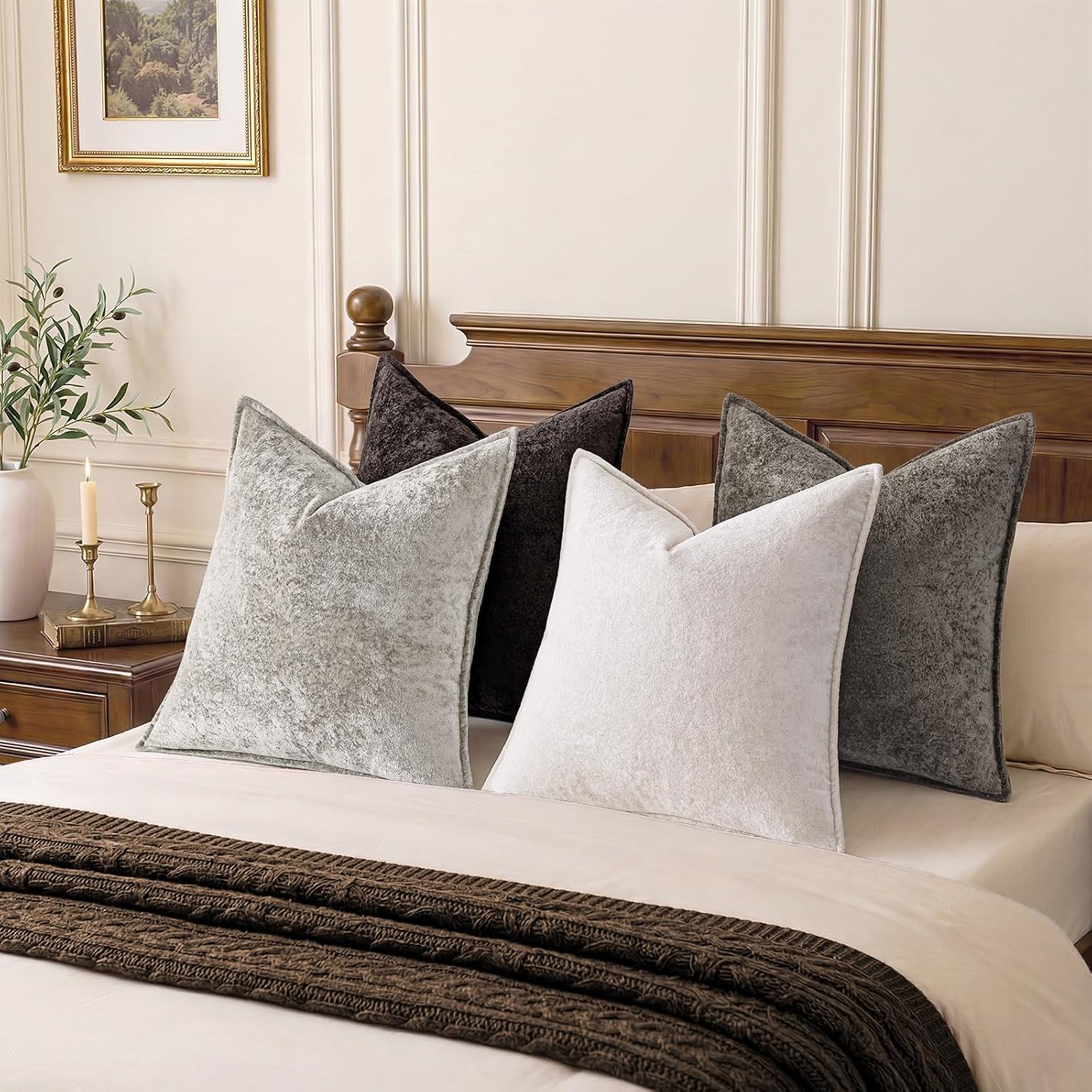 a moment Throw Pillow Covers 18X18 Inch 4 Packs,Soft Velvet Decorative Pillow Cases with 3D Ice Flower,Texture Modern Accent Cushion Covers for Sofa Couch Home Decor Urban Stone