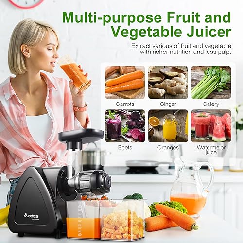 Miniatura 2 de Aobosi - Exprimidor de exprimidor lento con función inversa, motor silencioso, alto rendimiento de jugo con jarra de jugo y cepillo para limpieza,