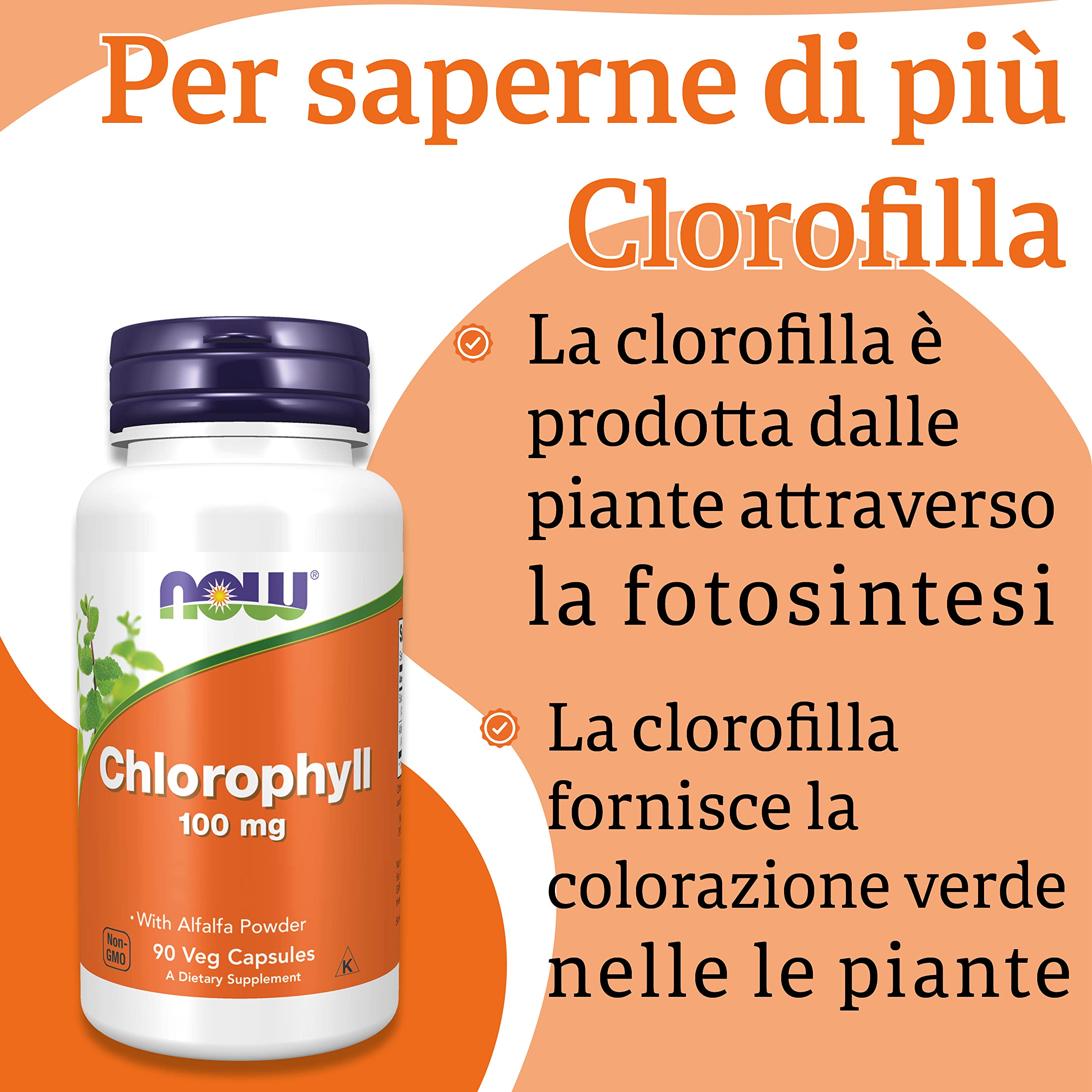 Now Foods, Chlorophyll (Clorofilla), 100 mg, 90 Capsule vegane, Testato in Laboratorio, Vegetale, Minerali, Senza Glutine, Senza Soia, Vegetariano