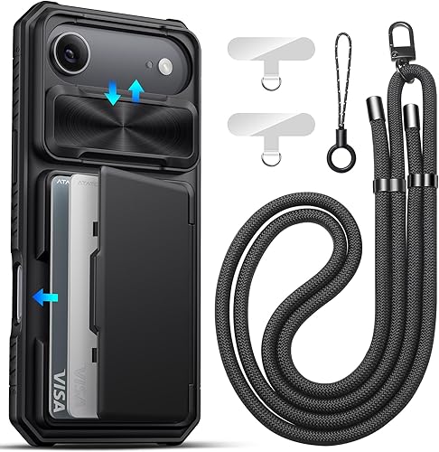 Miniatura 88 de ATATOO Funda para iPhone 16 con tarjetero (almacena 3-5 tarjetas) [bloqueo RFID] y funda para cámara deslizante, protección de grado militar, funda