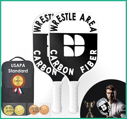 TrickleUp Juego de 2 palas de pickleball de fibra de carbono de grafito, núcleo de panal de polipropileno, 4 bolas y bolsa de transporte portátil,