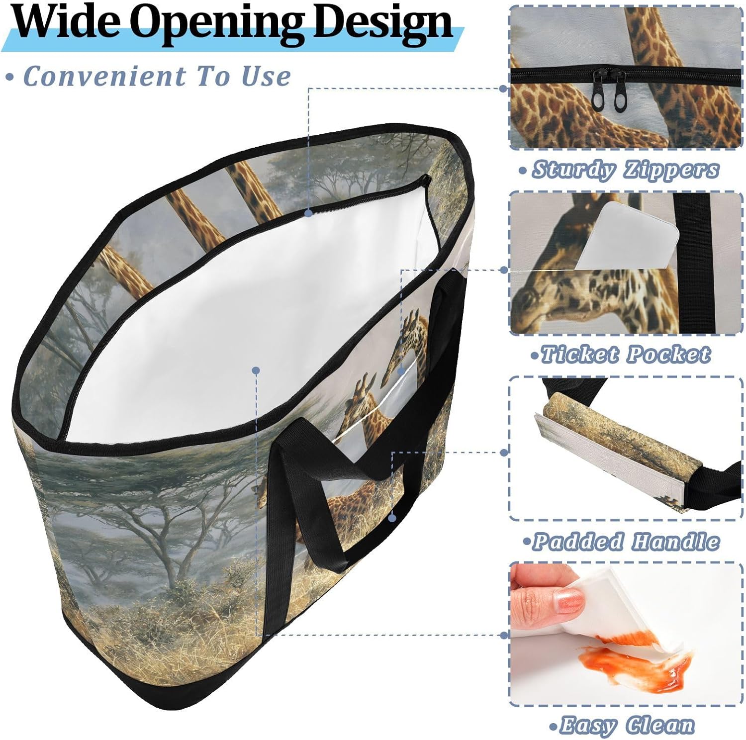 Giraffe Nature Tree Large Insulated Cooler Bag, Collapsible Soft Cooler Makes a Perfect Insulated Grocery Bag for Beach Travel Shopping