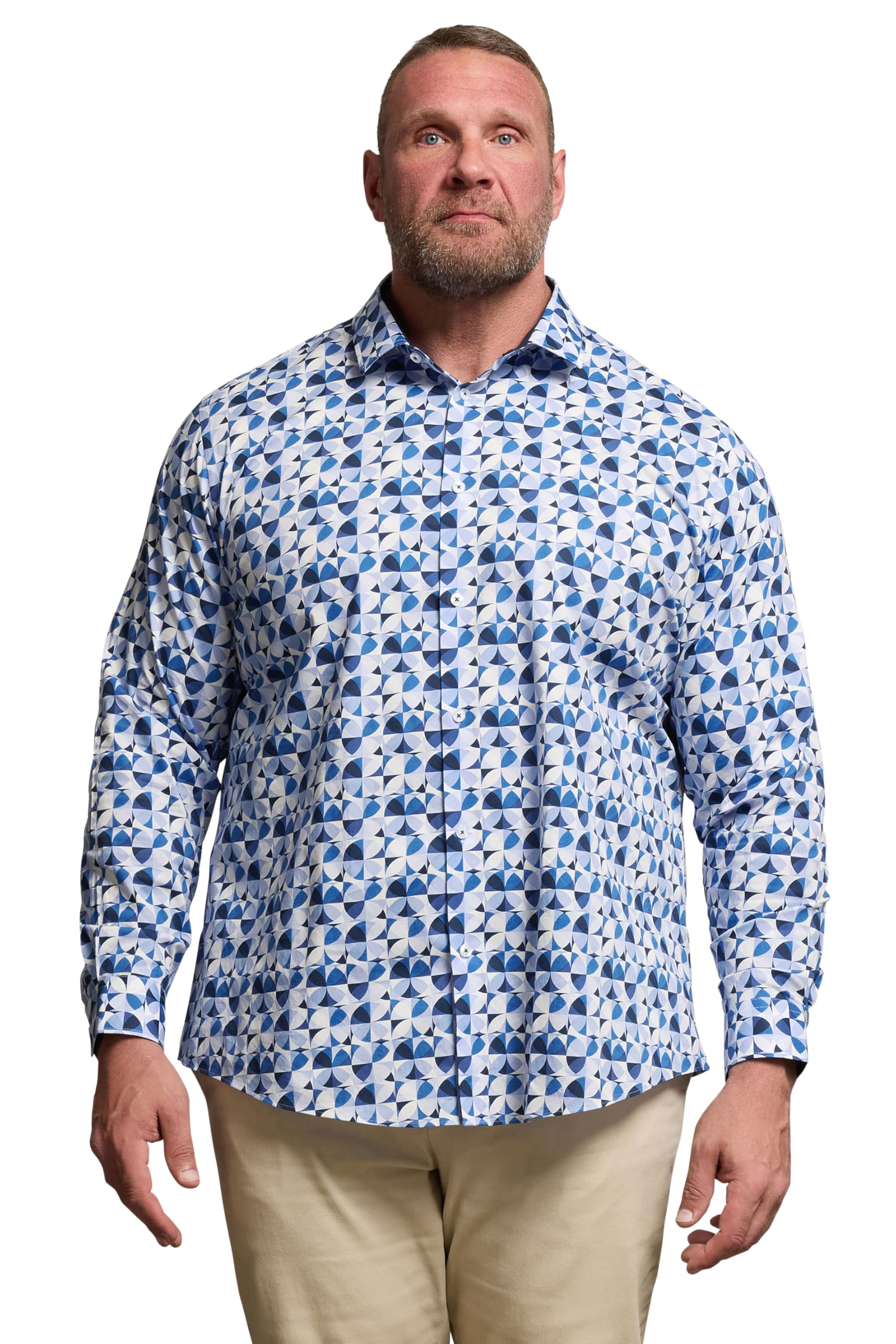 BadRhino Tailoring Big & Tall Geometric Long Sleeve Shirt - Men's - Plus Size Curve Light Blue