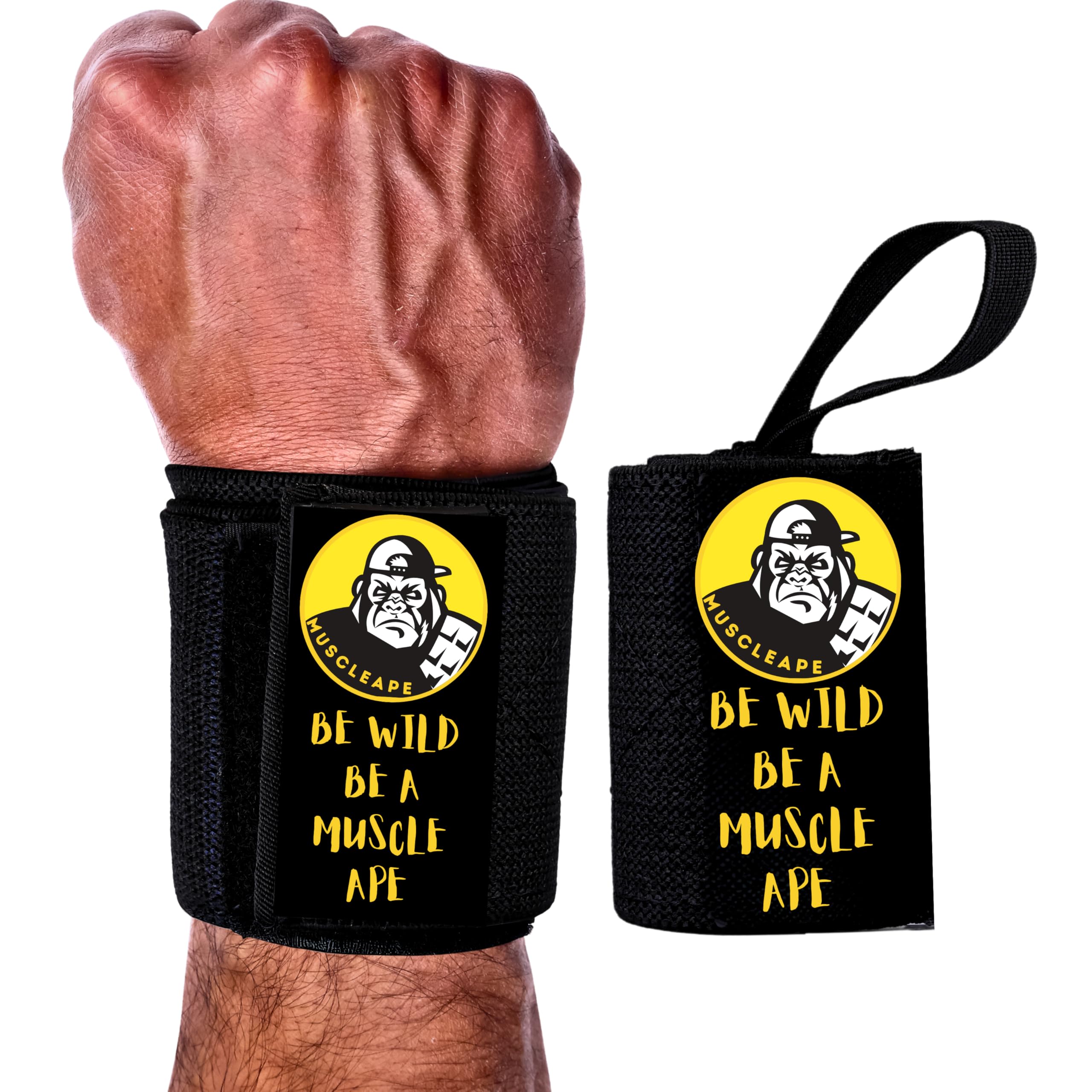 Muscleape Cotton Wrist Band for Men & Women, Wrist Supporter for Gym Wrist Wrap/Straps Gym Accessories for Men for Hand Grip & Wrist Support While Workout & muscle relaxation (Black) 20".-image-47