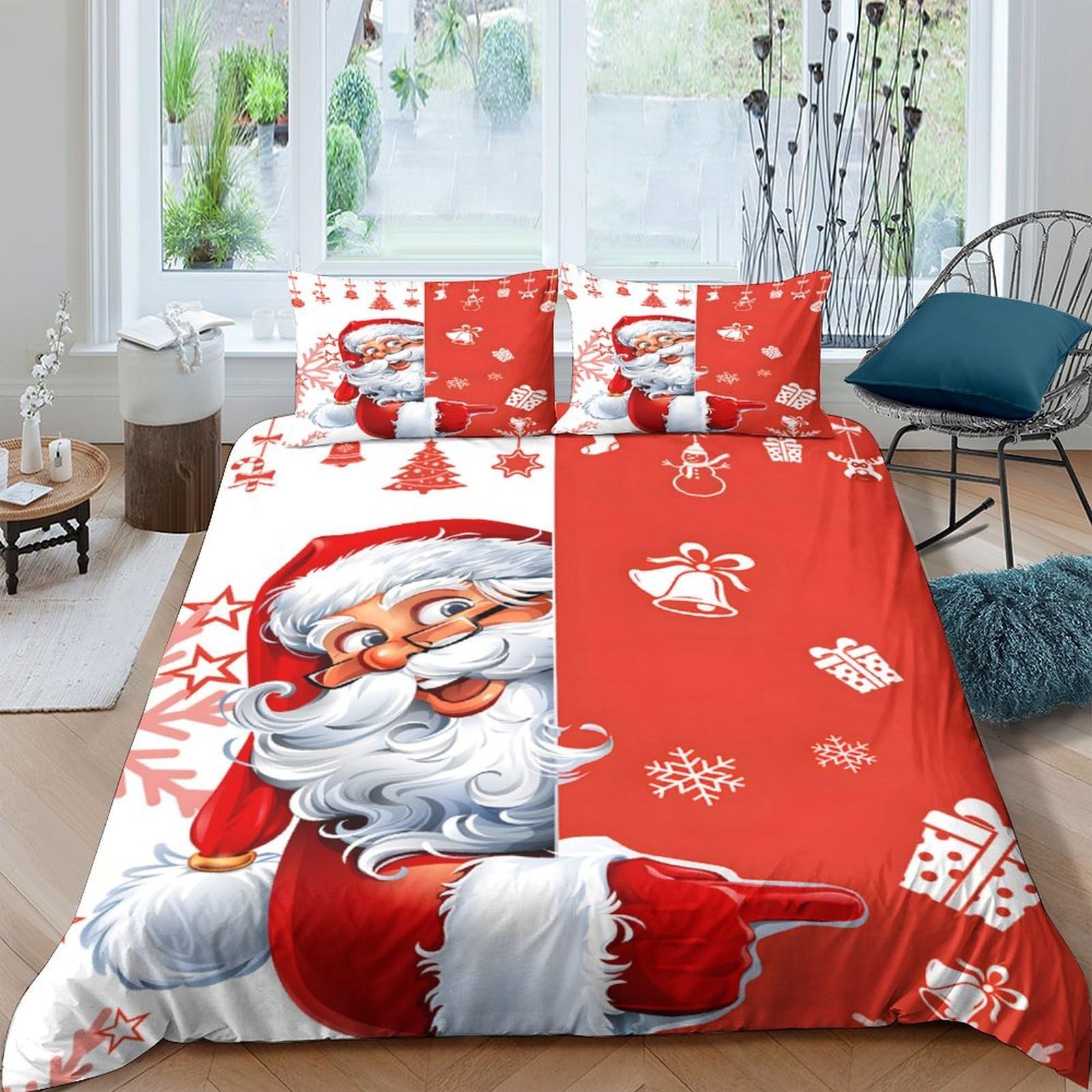 Ctjqhvkz Style-5 3D Printed Santa Claus Fitted Sheet Microfiber Red Snowflake Bed Cover For Bedroom Dorm Mattress Protection Decor Single（135X200cm）