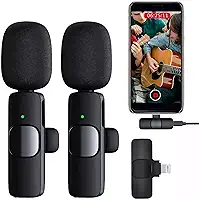 Microfone Lapela Sem Fio Duplo USB Tipo C para Android e Lightning para iPhone com Som Profissional 360º