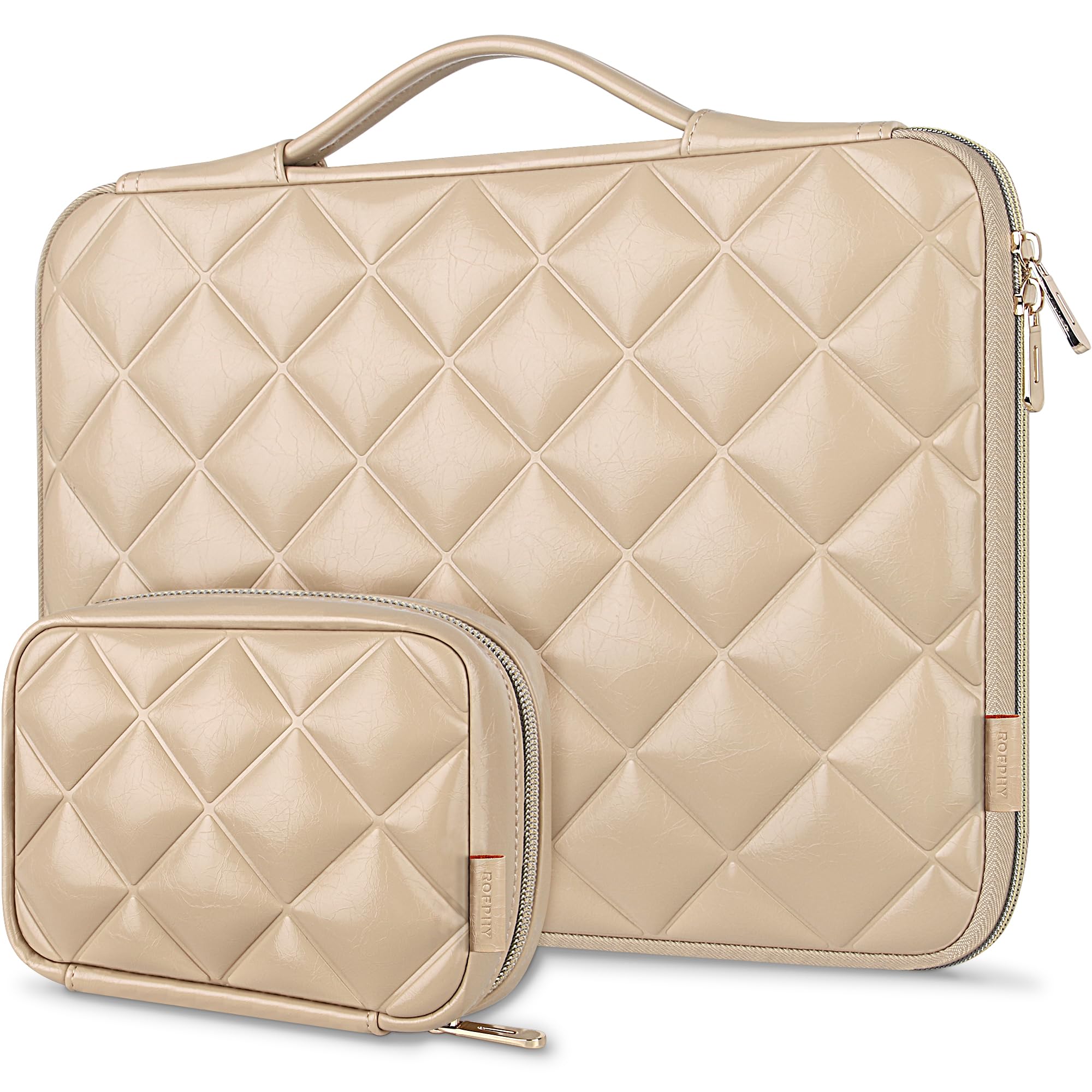 ROEPHY 14-15 Zoll Laptop Tasche Damen mit Zubehörtasche Tablet Hülle Schutz Handtasche für 15-Zoll Neu MacBook Air M4 / A3241 M3 / A3114 M2 / Surface Laptop/Acer/Lenovo/HP/Dell, Beige