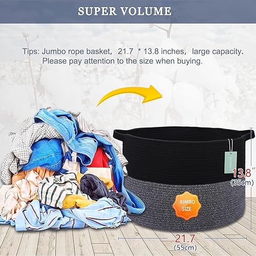 Miniatura 2 de Cesta de manta extra grande de 87 litros, cesta de lavandería, canasta de cuarto de bebé, canasta de lavandería, canasta de cuerda de algodón,