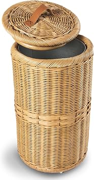 The Basket Lady Tall Wicker Trash Basket w/Metal Liner, 13 gal, Sandstone