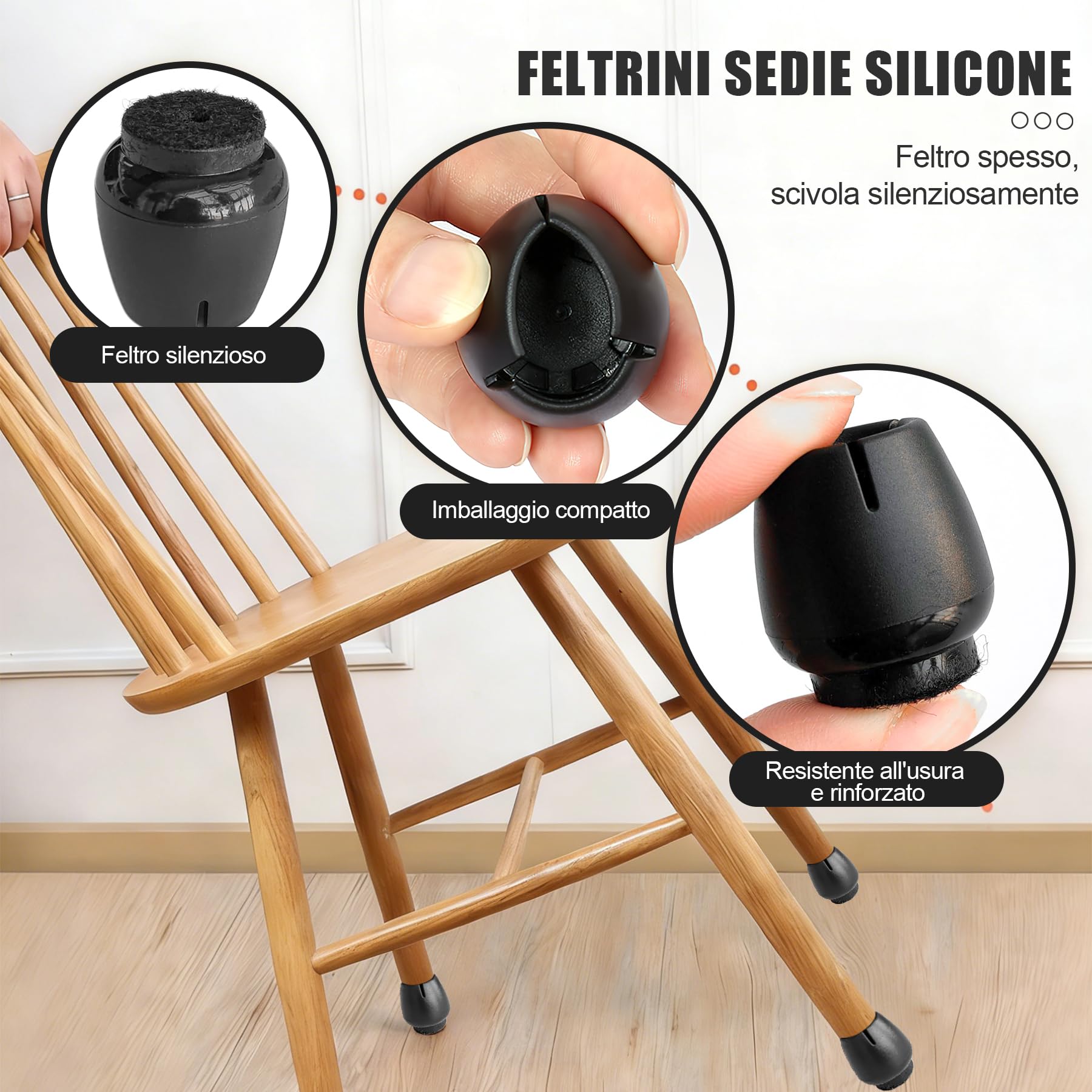40 Pezzi Tappi per Sedie in Silicone Nero, Gommini Coprigambe Rotondi per Gambe di Sedie 12-16mm, Protezioni per Pavimento Antigraffio e Antiscivolo per Casa e Ufficio(NERO)