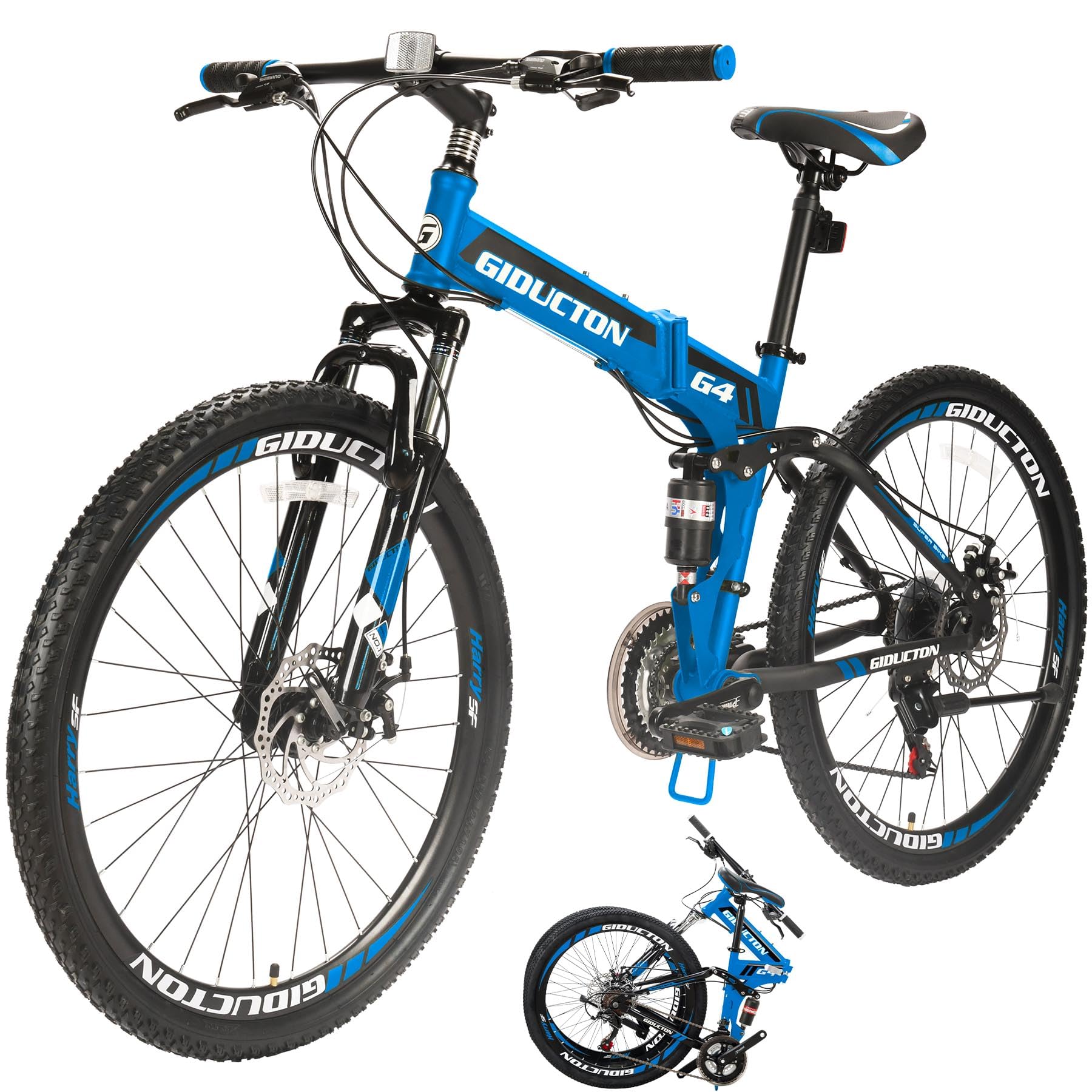 URBICIKA 26 Inch Mountain Bike, 21 Speeds Full Suspension Folding Bikes, Dual Disc Brakes Bicycle for Adult Men/Women