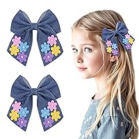 Vista 18 de 2 piezas de lazos largos de cinta para el pelo con clip para niñas, lazos de seda con cinta para el pelo, accesorios para el cabello para bebés