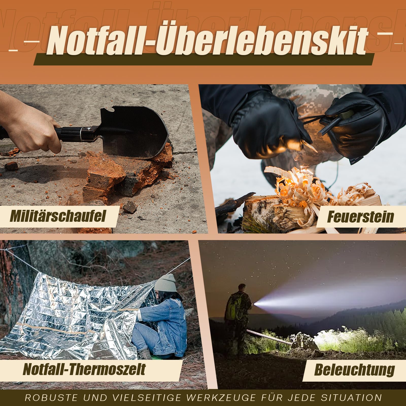 Gemmac Survival Kit mit Erste Hilfe Set, 140 in 1 Militär Outdoor Ausrüstung mit Notfallradio, First Aid Kit & Notfalltasche für Geschenke, Überlebenspaket für Auto/Camping/Rucksackreisen/Wandern/Jagd