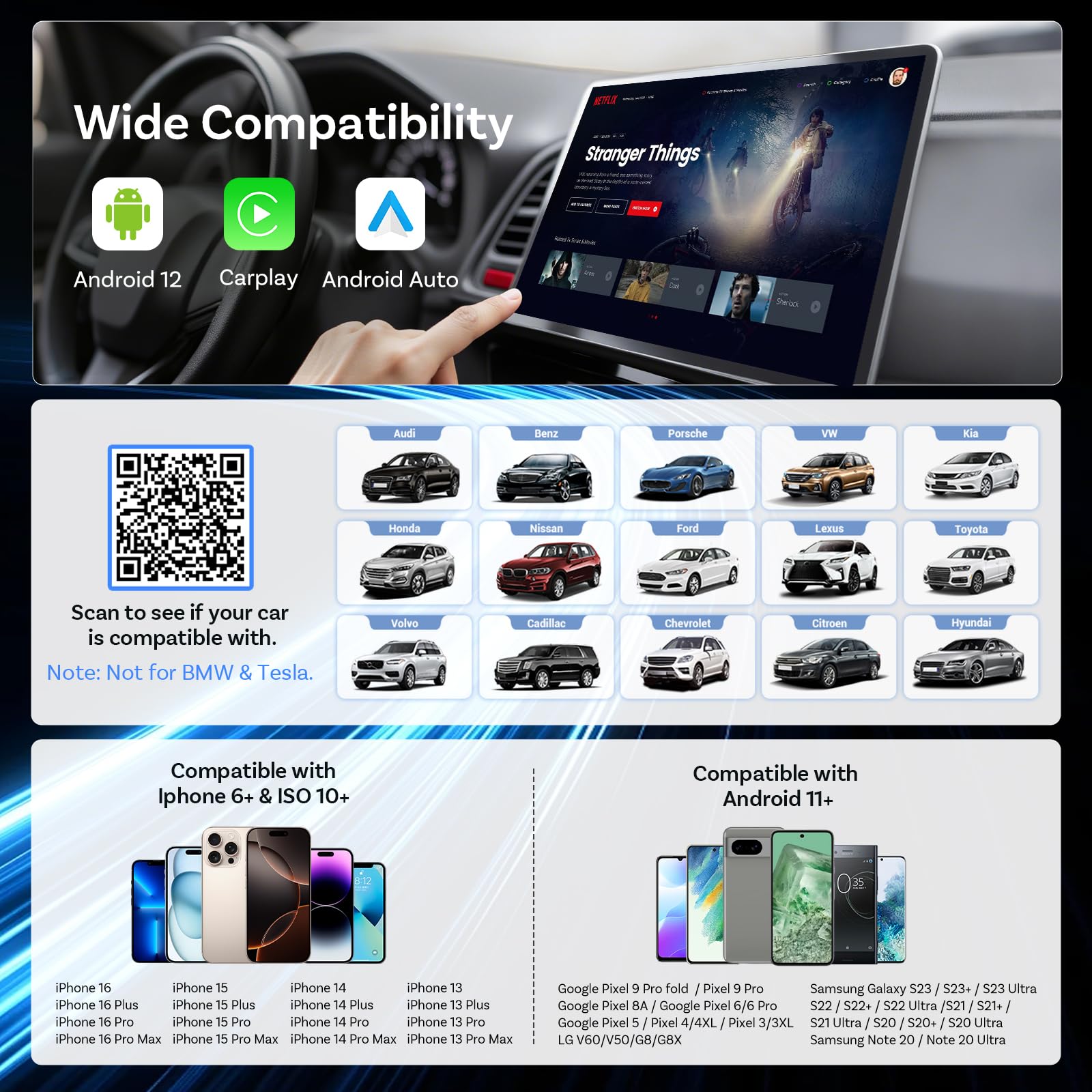 OTTOCAST Play2video Ultra 2026 AI Box, bezprzewodowy adapter samochodowy CarPlay i Android z YouTube, Prime Video, WiFi 6, Plug & Play, 4 GB + 32 GB do samochodów z przewodowym CarPlay od