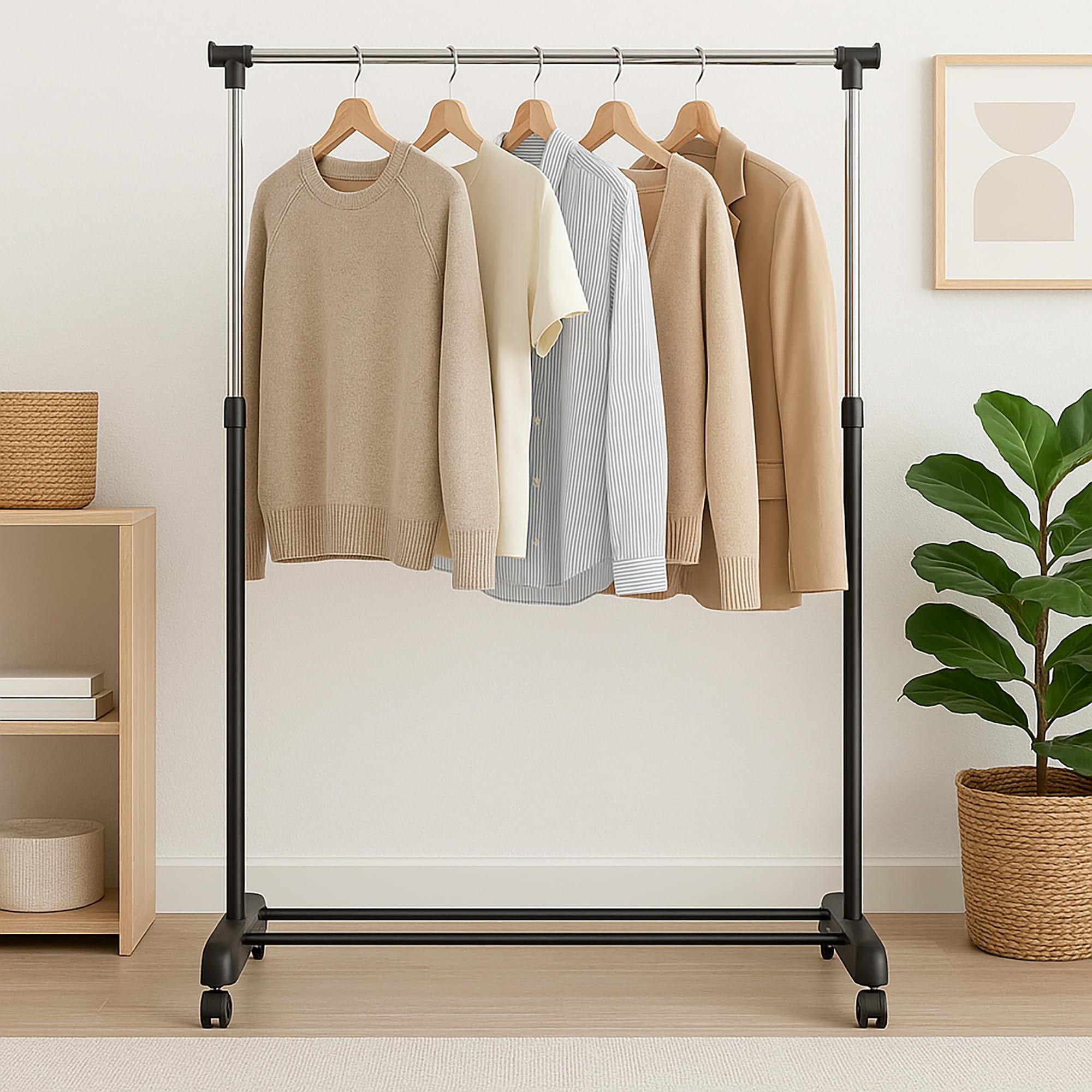 Home Vida Single Garment Rack Adjustable Clothes Rail, Silver, H 160 x W 80 x D 43 cm - Image 3