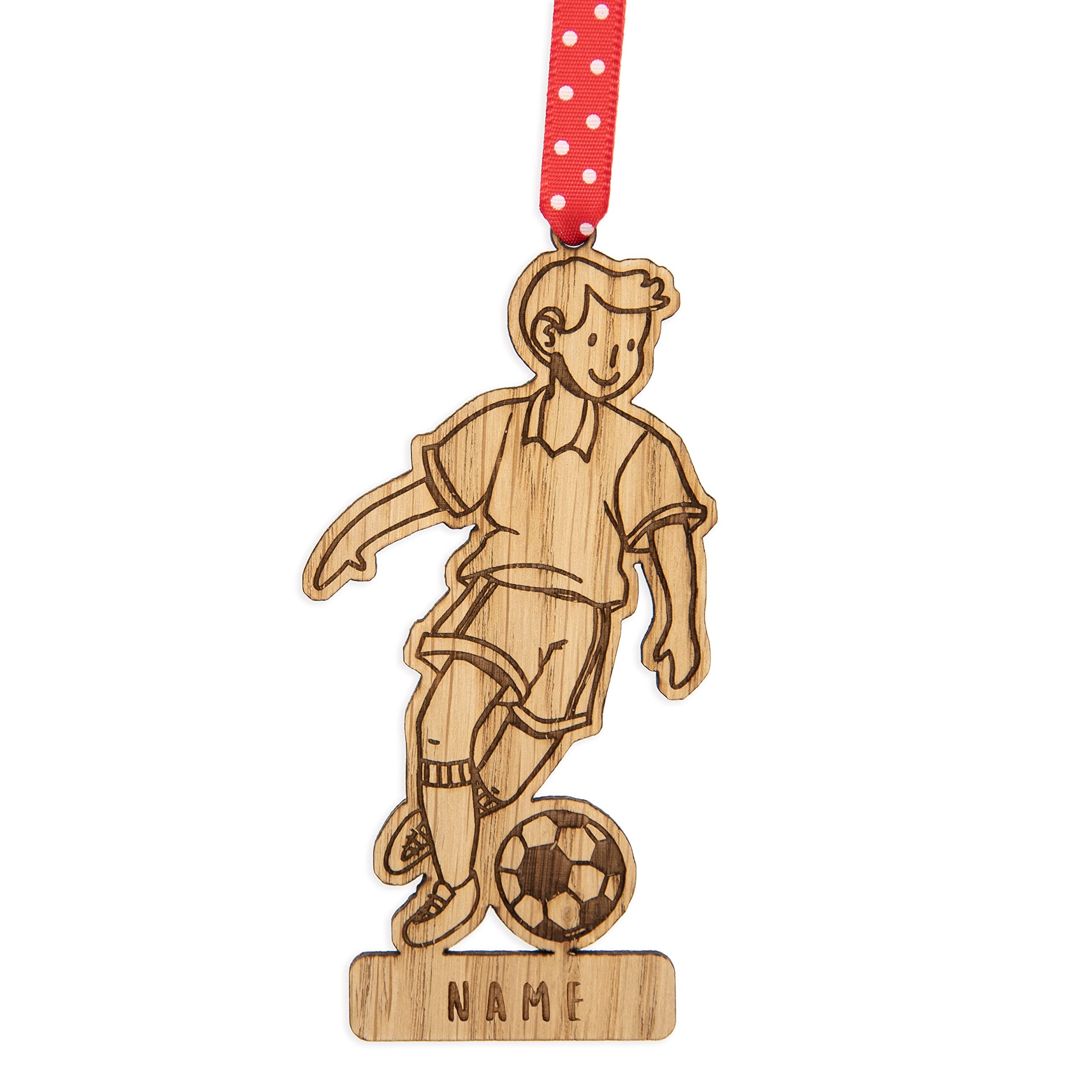 Personalised footballer christmas decoration for a child | football tree wooden ornament | for her him boy girl gift | xmas secret santa | stocking filler dcor uk | wood gifts for children