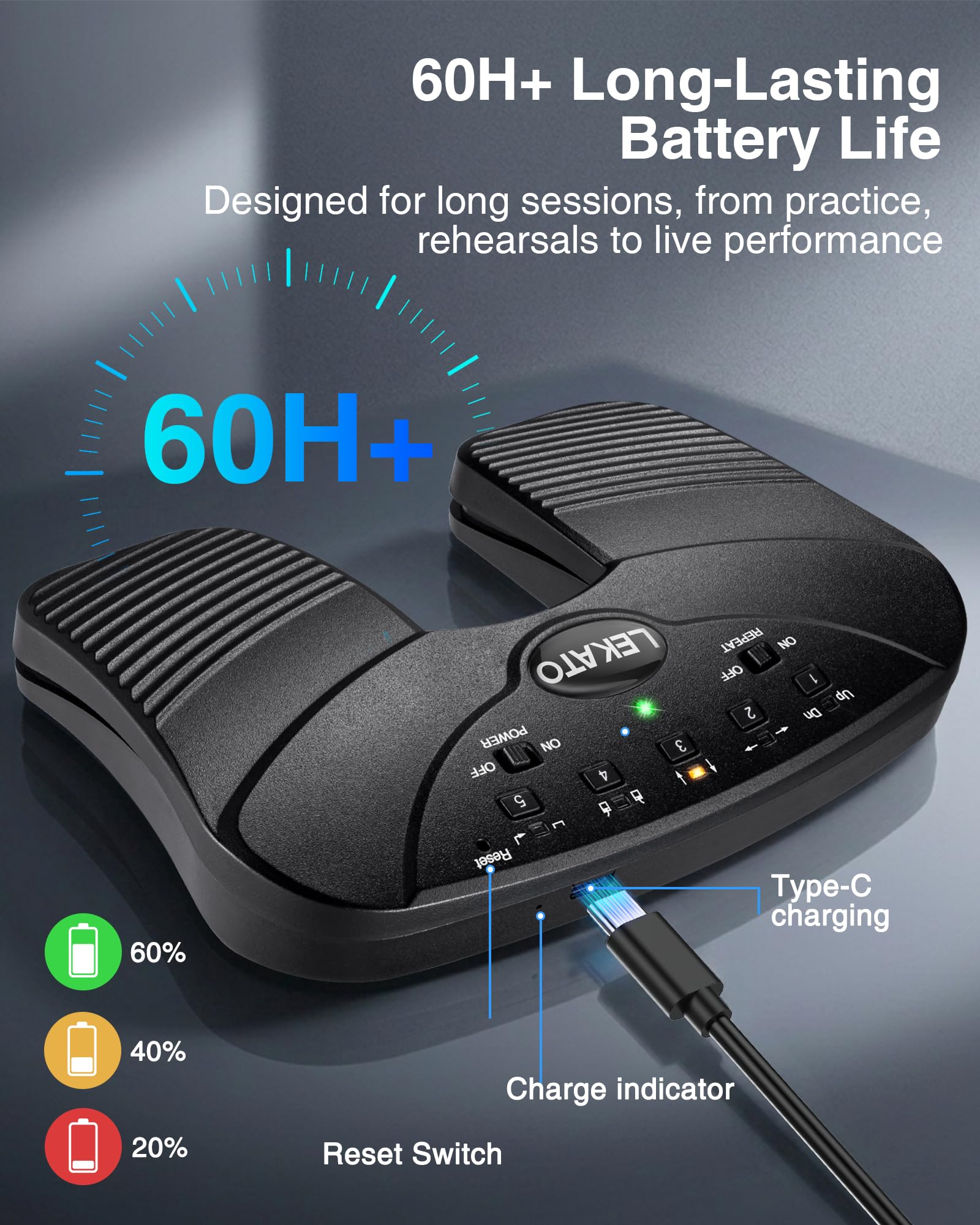 LEKATO Bluetooth Page Turning Pedale Silenzioso Partizioni Pagina Turner Pedale per Tablet e Telefono