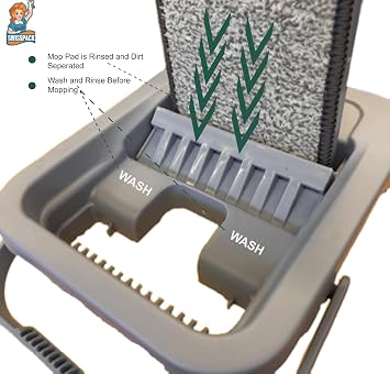 SWISSPACK Floor Mop and Bucket Set − Easy and Simple Squeeze Mop Bucket, Flat Mop with Multi -Pack Replacement Machine Washable Microfibre Mop Pads for All Floors Types (37cms x 31 cms, 6, Pads)