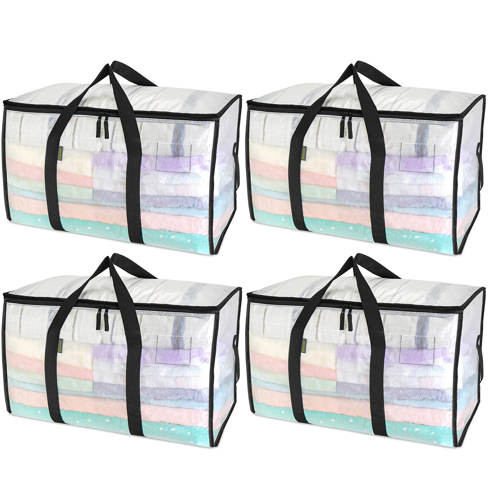 Photo 1 of BALEINE 4-Pack Oversized Moving Bags with Reinforced Handles, Heavy-Duty Storage Tote for Clothes, Moving Supplies (Clear, 4-Pack)