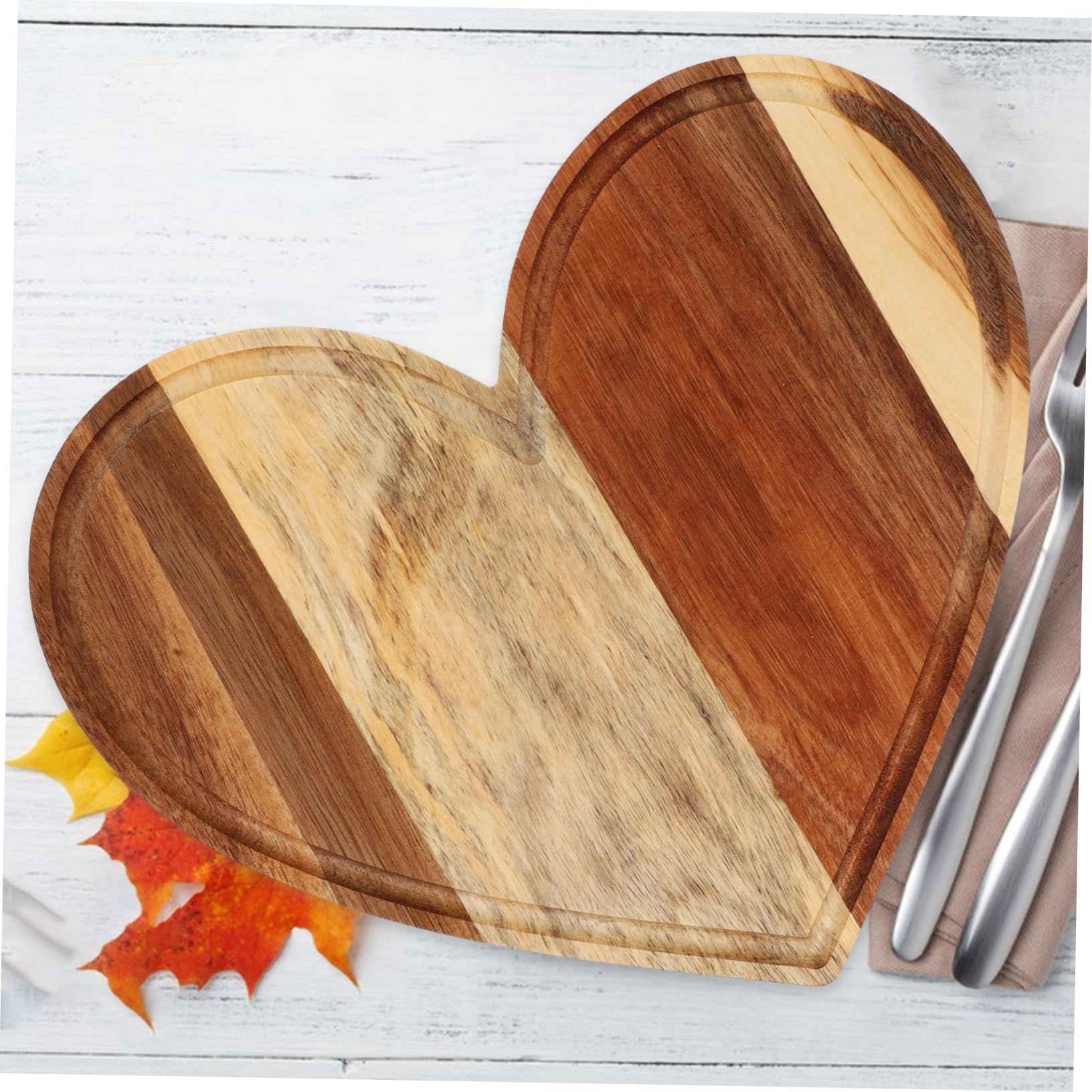 ULTECHNOVO 3pièces Planche à Découper Bois Forme Cœur Lot Plateau Service Fromage Saint-valentin Décoration Table