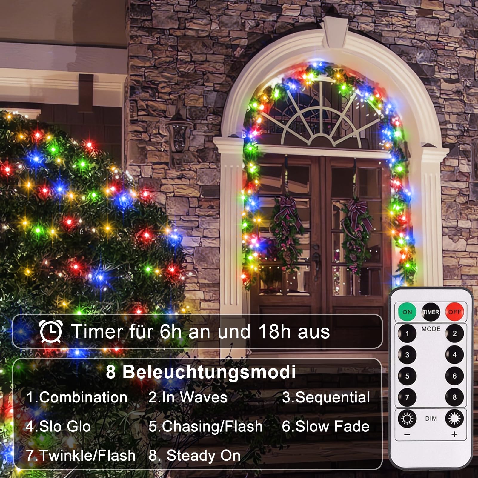 2x LED Lichterkette 12m Batteriebetrieben – 120 LED, 8 Modi, Fernbedienung, Timer, IP67 Wasserdicht, Kupferdraht