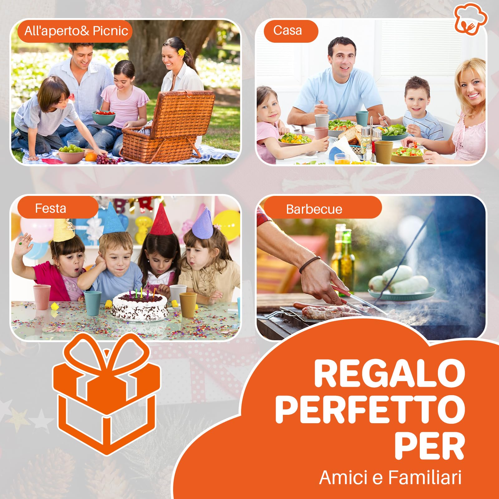 FUNYKICH 12 Pezzi Stoviglie Plastica Infrangibile da Campeggio, Ciotole, Piatti,Tazze, per Barbecue, Campeggio, Picnic