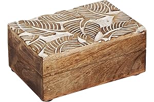 Christmas Gift Wooden Hand White Wash Leaf Design Jewelry Storage Box Holder