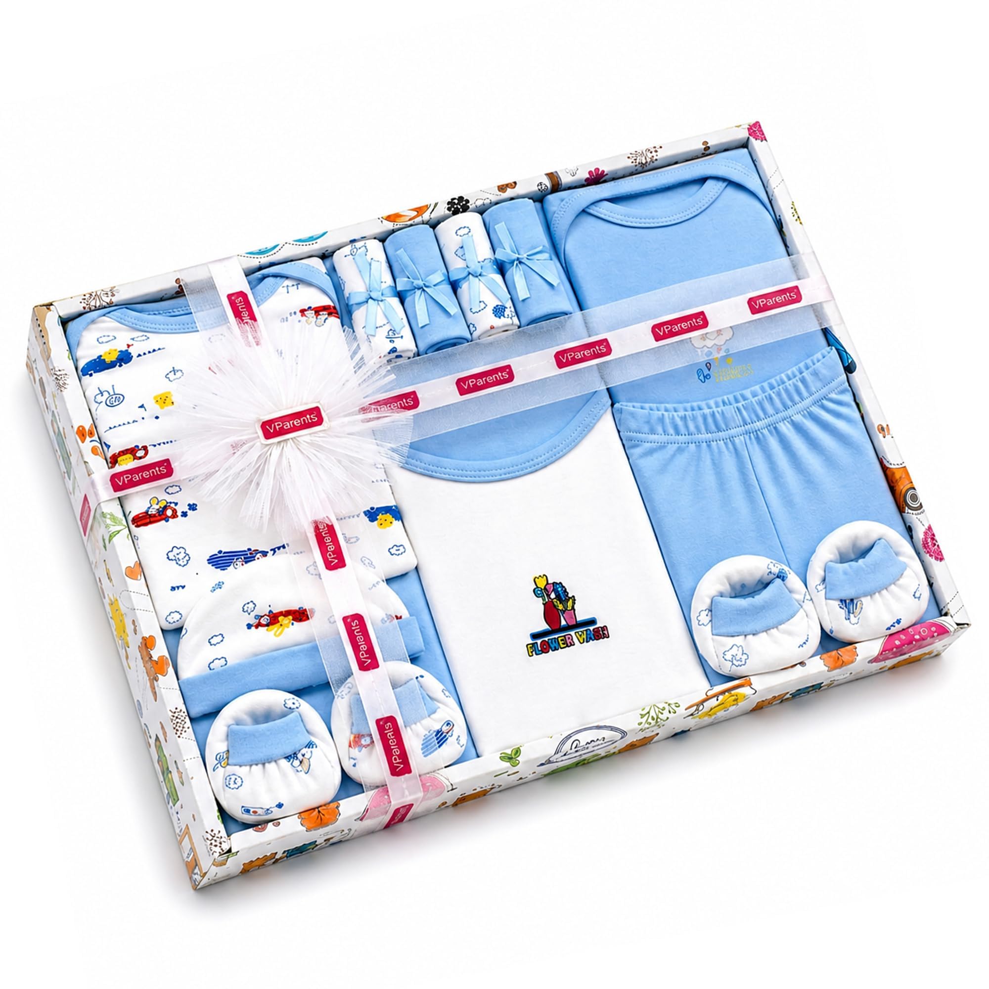 VParents New Born Baby Gift Set for Baby Shower Boys and Girls just Born (Pack of 13) Blue-picture-21