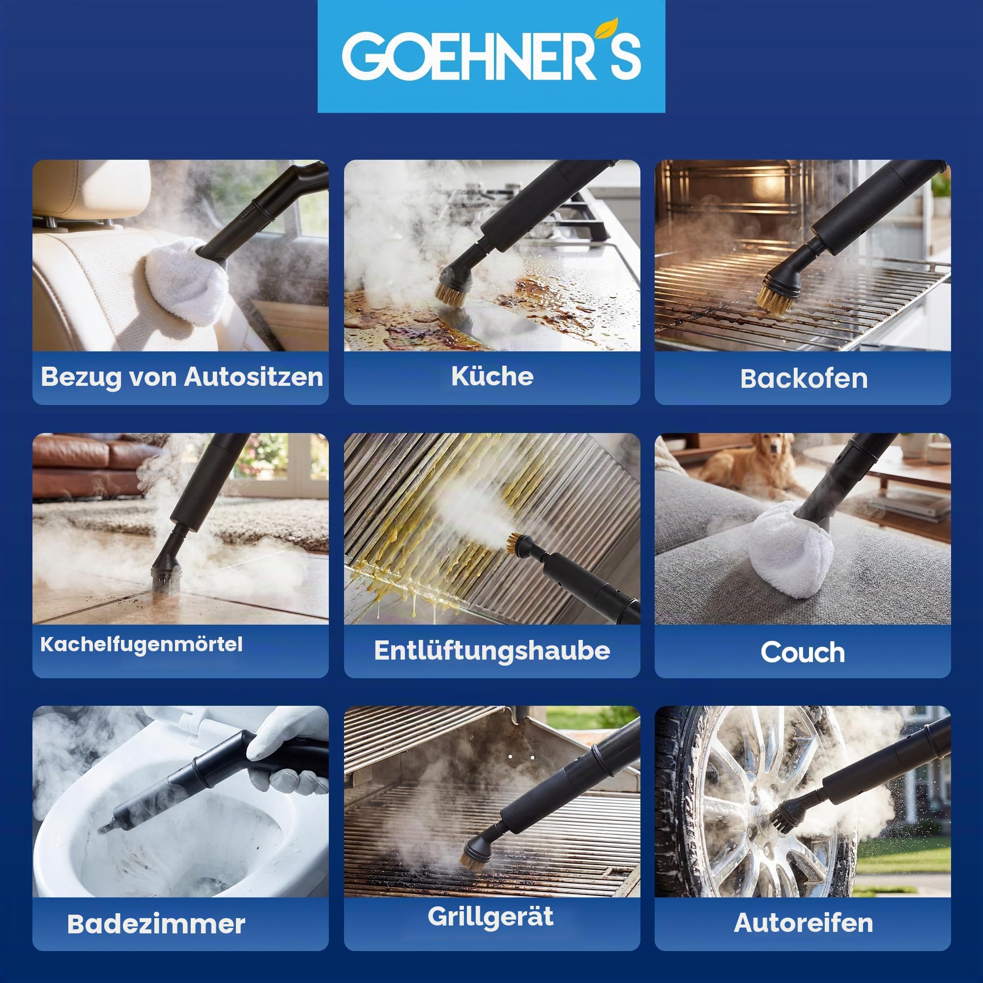 Handdampfreiniger, 110°C/3,5 Bar Hochdruck-Dampfreiniger Handgerät mit 1,6L Tank, Dampfreiniger für alles - Steam Cleaner Für Auto Fliesen Fugen Küche Bad Polster ohne Chemie (Weiß)