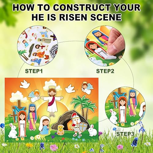 Miniatura 3 de Outus Juego de 32 calcomanías para hacer una Pascua y escenas con texto en inglés «He is Risen» para fiestas de juegos, actividades en el aula, arte