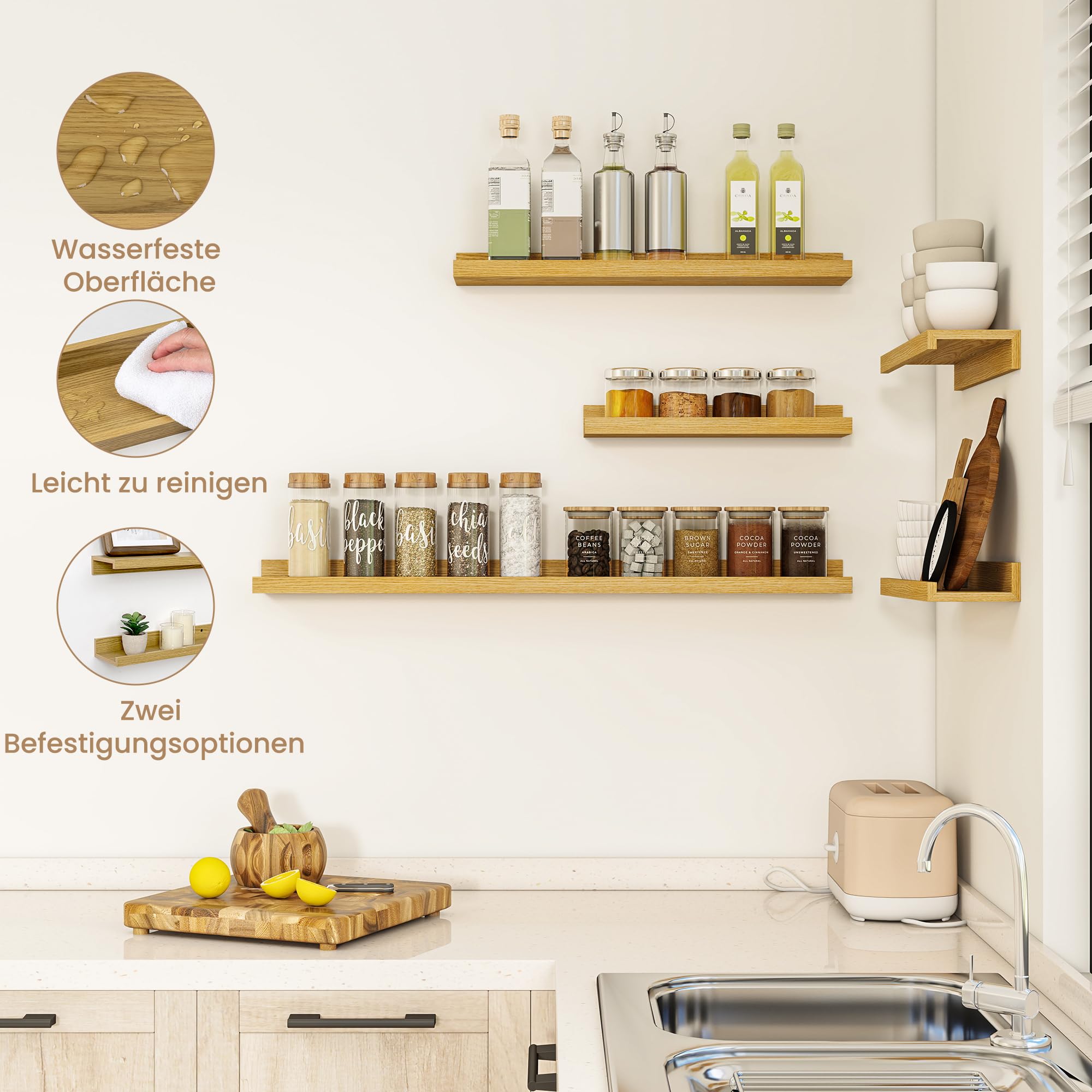 Feihorrm Wandregal Holz 60 cm, Eiche Regal Wand Bilderleiste für Bilderrahmen und Bücher 2er Set, Schweberegal aus MDF Holz, Regalbrett Wandboard für Küche, Wohnzimmer, Schlafzimmer & Arbeitszimmer